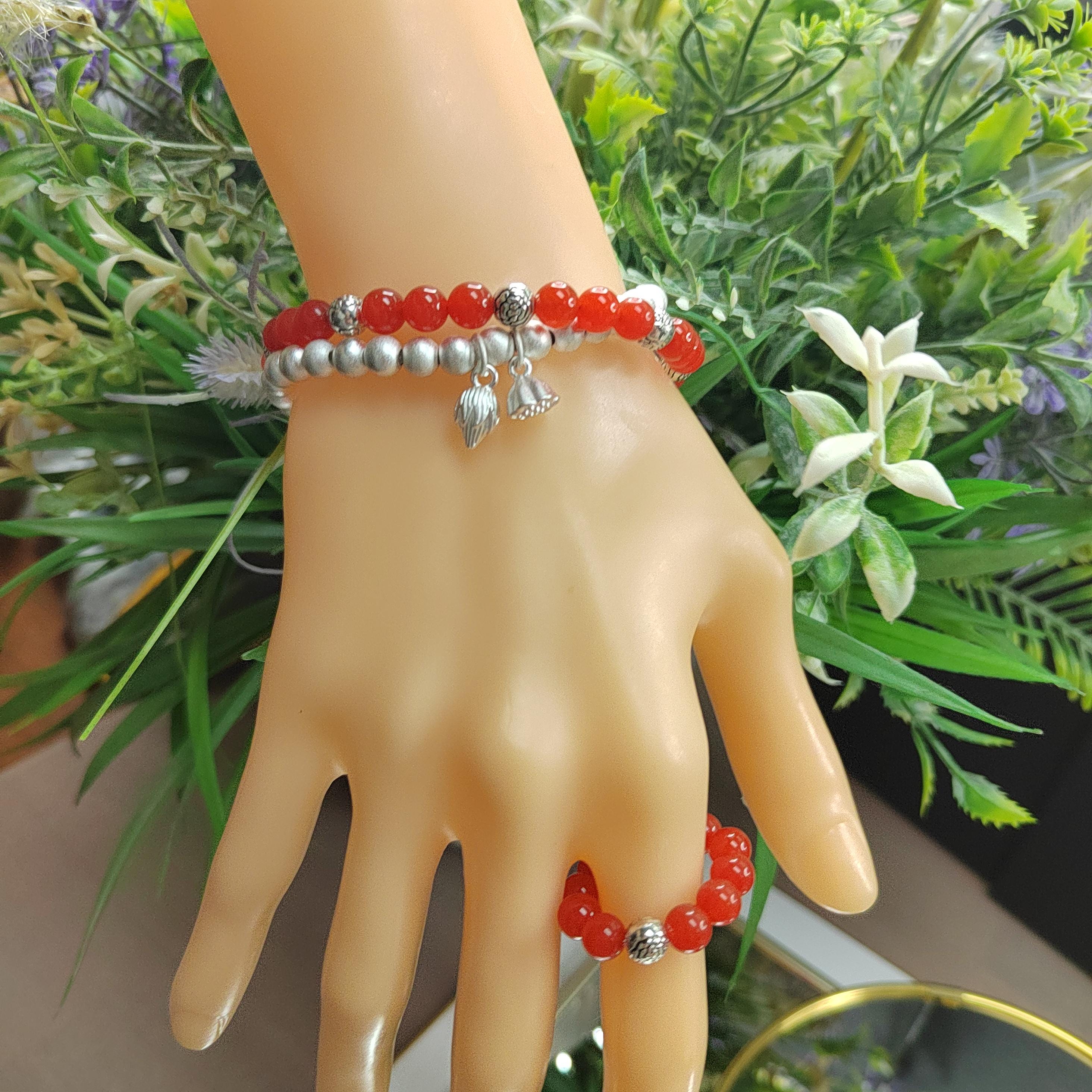Handmade Natural Southern Yunna Baoshan| Sichuan Liangshan Oxblood Nanhong Agate| S999 Silver Filled Vermeil Bracelet|Ring 3pcs Set SL346C