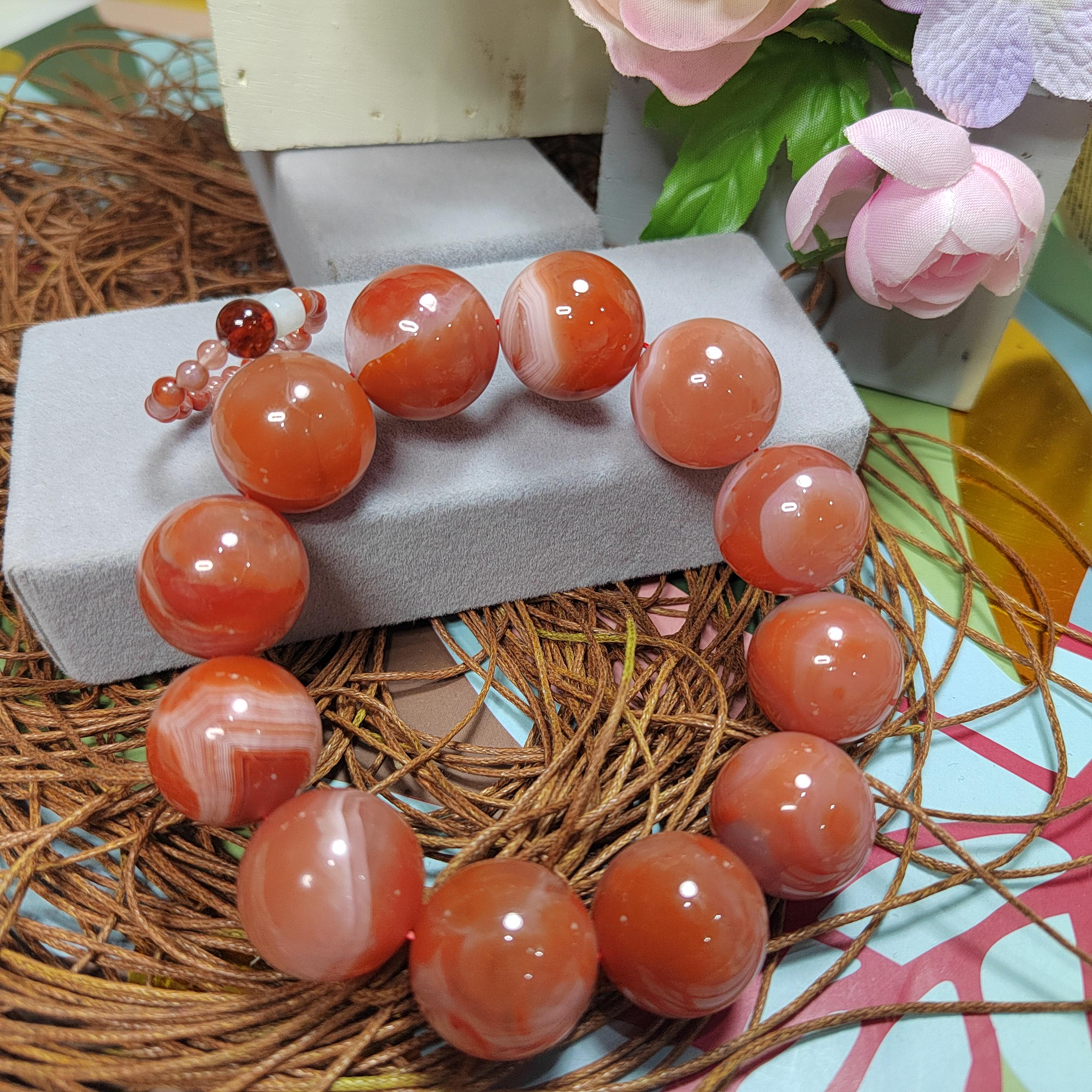 Nanhong Agate Bracelet: Natural Red Silk Agate Beads (19-19.5mm) SL108