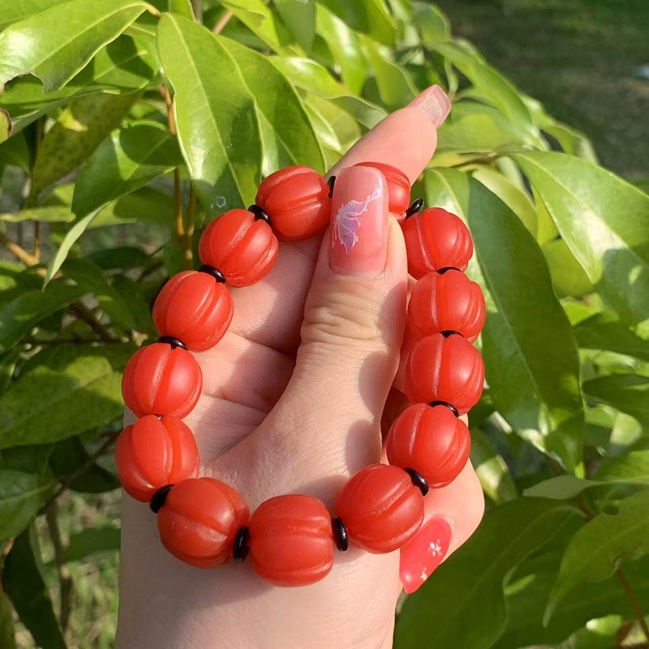 Certified Natural Untreated Baoshan Nanhong Pumpkin Bead Bracelet, Southern Red Agate, Rare Collectorâs Gemstone Jewelry â SL169X28