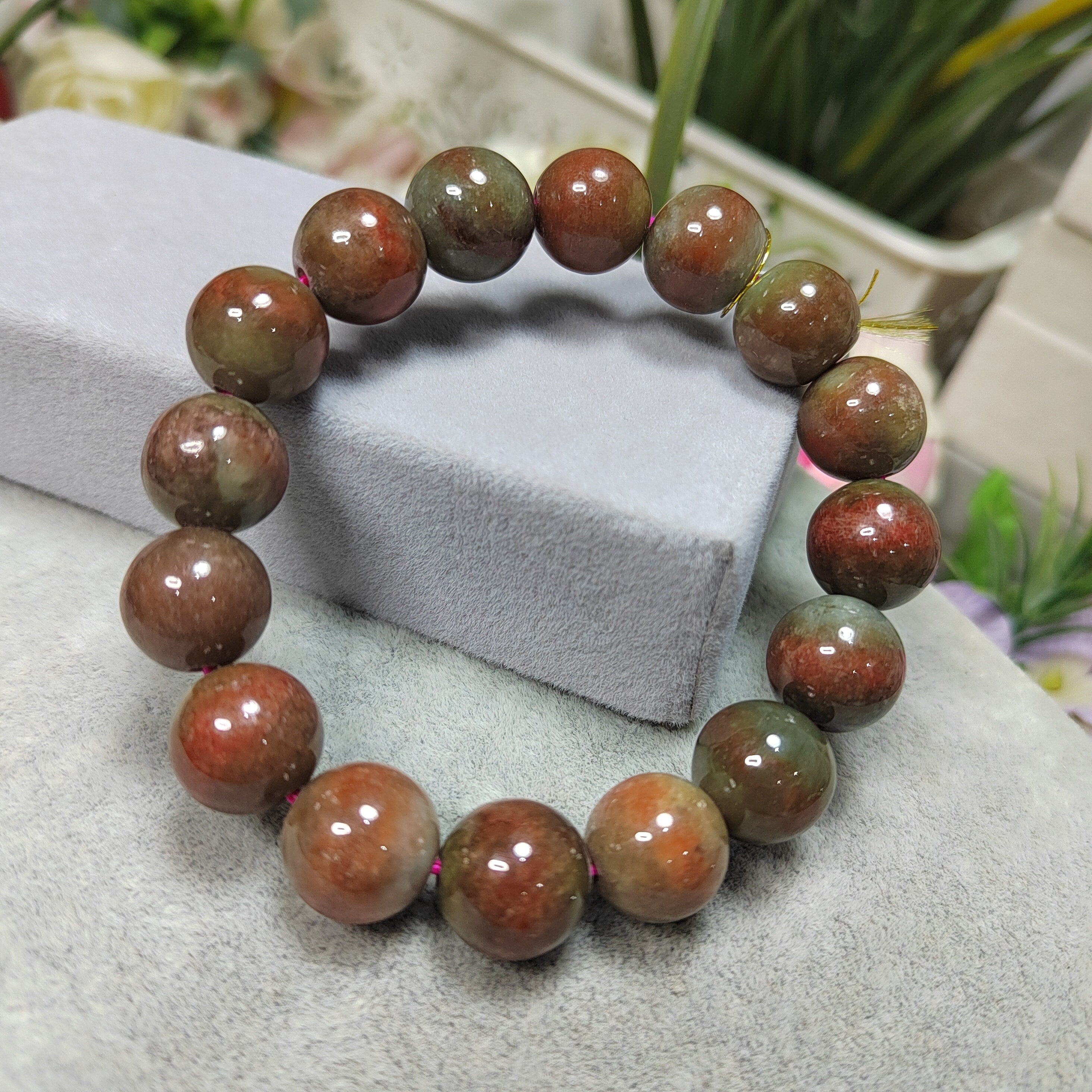 Natural Untreated Beautiful Mix Colors Burmese Rare Red Green Jadeite 16pcs Beads Bracelet SL102 - SL Precious