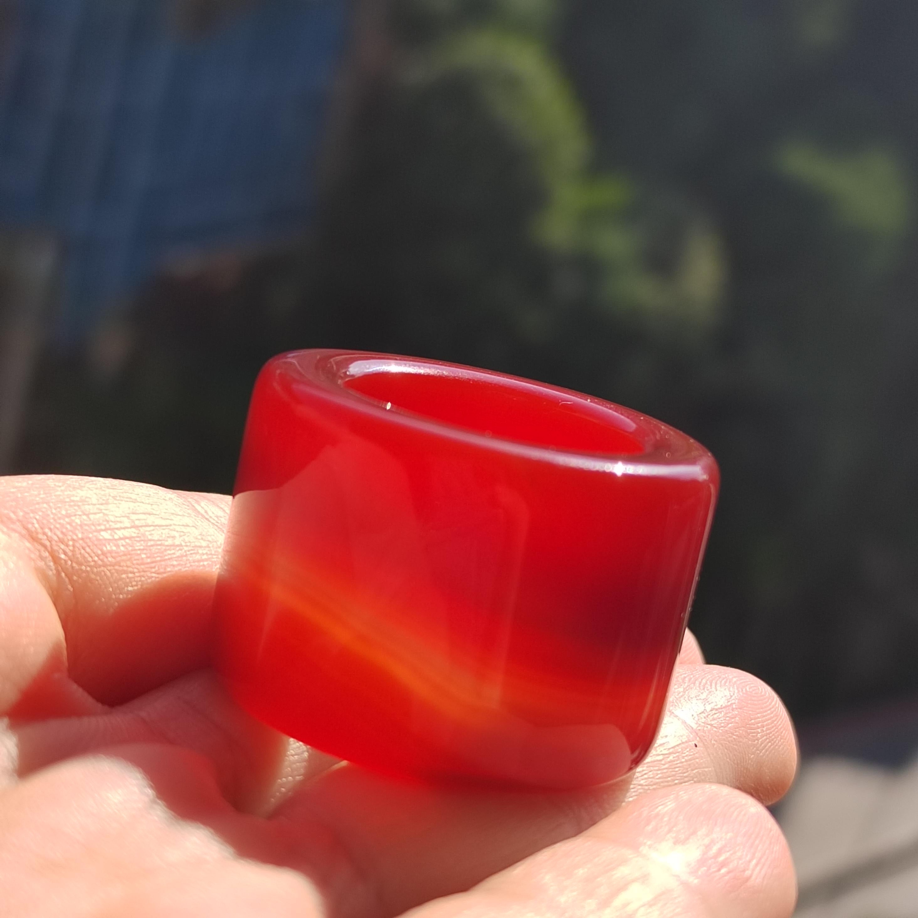 Certified Natural Untreated Sichuan Liangshan Nanhong Red Silk Agate Thumb Ring | Rare Chinese Sardonyx Pendant | 四川川红缠丝南红玛瑙拇指戒 SL122