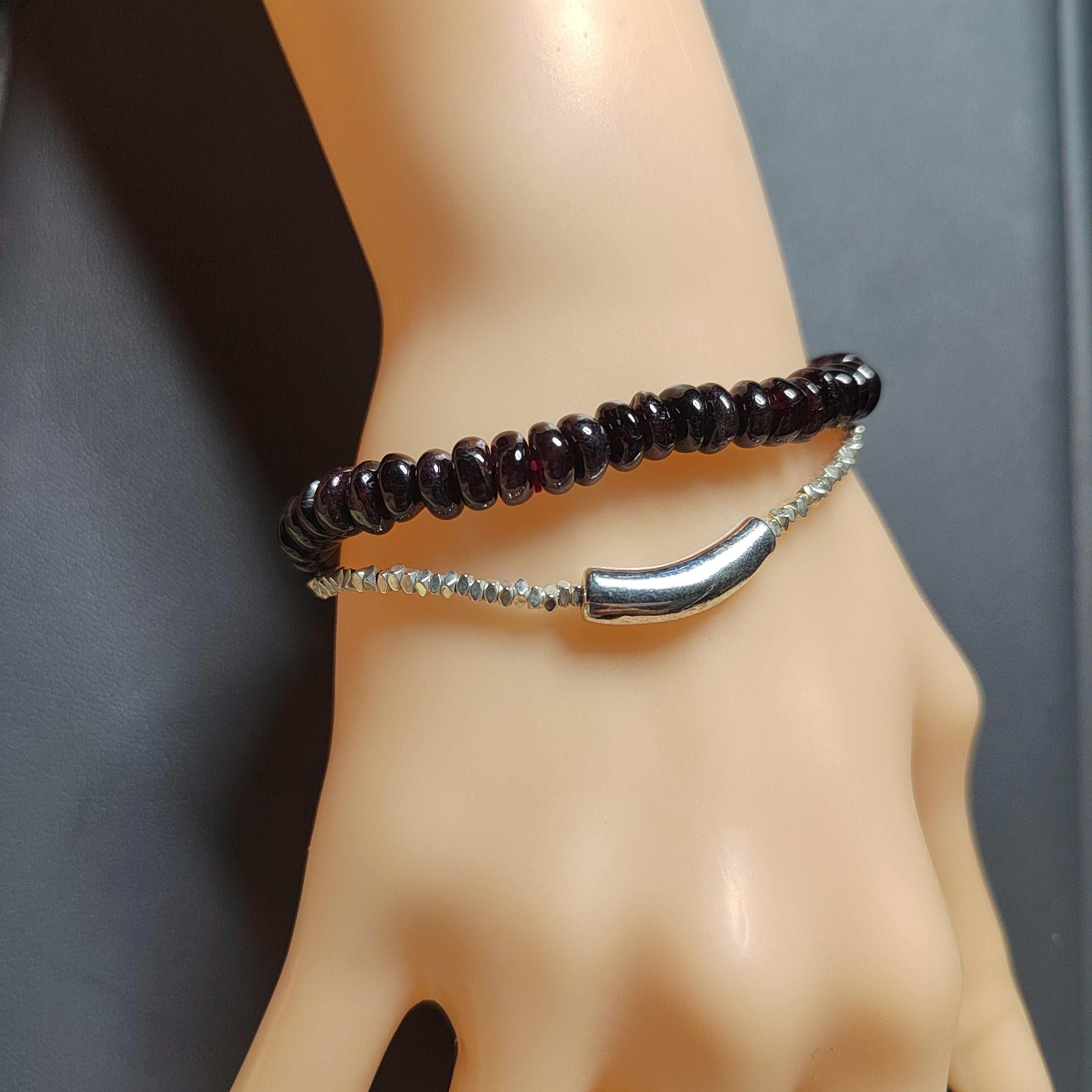 Unisex Natural Garnet Double Layer Mix & Match Design Silver Bead Bracelet SL166 - SL Precious