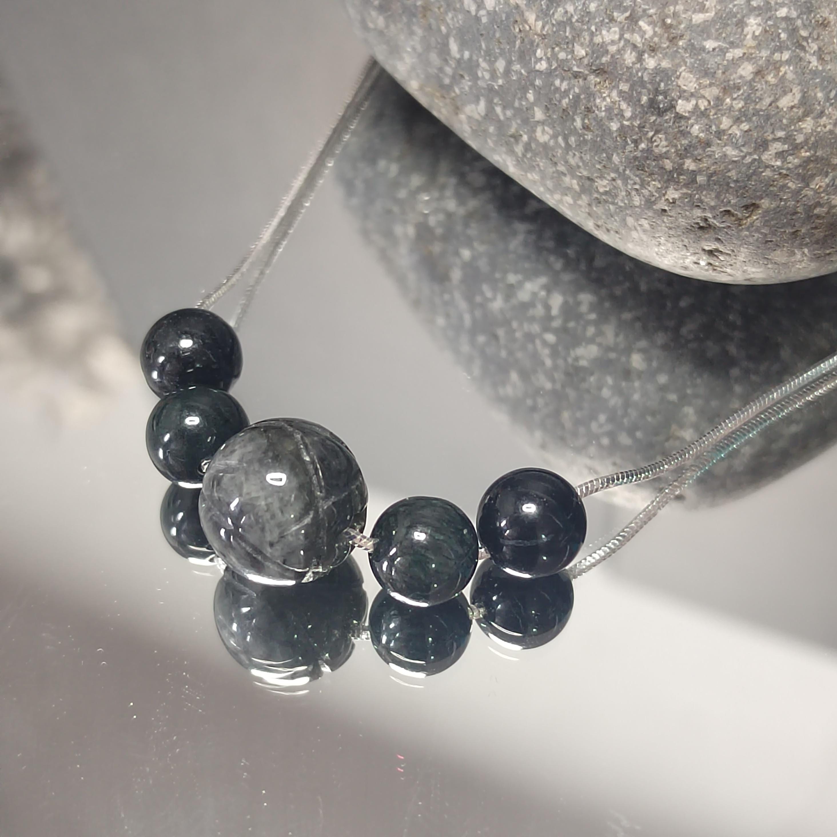 Natural Burmese Black Ink Wuji Jadeite Necklace | Minimalist Design | S9999  Silver Filled Vermeil Adjustable Chain | SL332