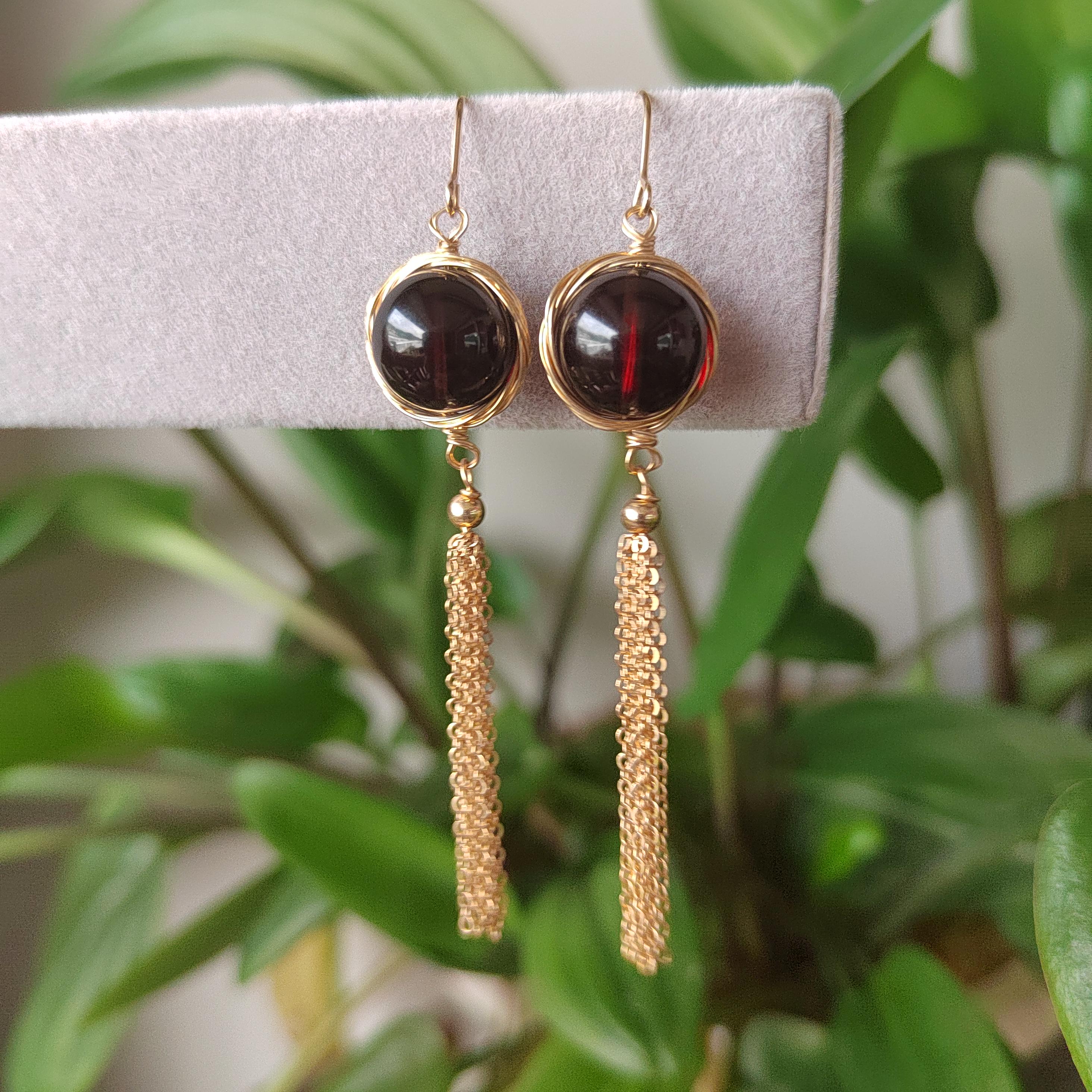 Unique Burmese Red Blood Amber Earring and Bracelet Set in 14K Gold Fill - Stunning Natural Beauty SL112 - SL Precious