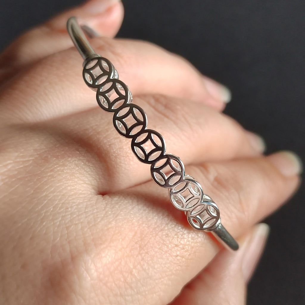 Luxury S9999 Silver Filled Vermeil Lucky Coins Adjustable Bangle | 足银招财铜钱手镯 | Best Friend Gift Jewelry SL342