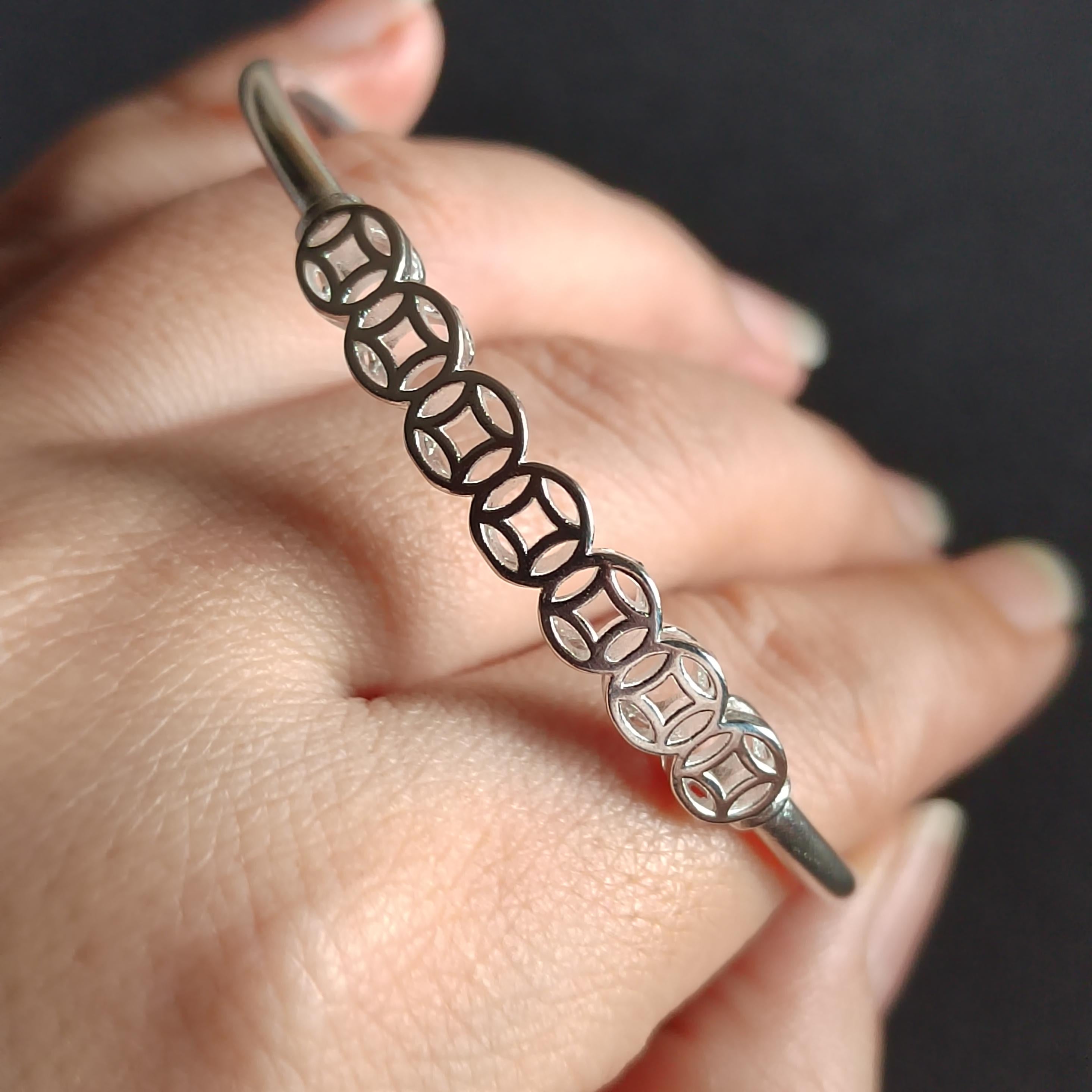 Luxury S9999 Silver Filled Vermeil Lucky Coins Adjustable Bangle | 足银招财铜钱手镯 | Best Friend Gift Jewelry SL342