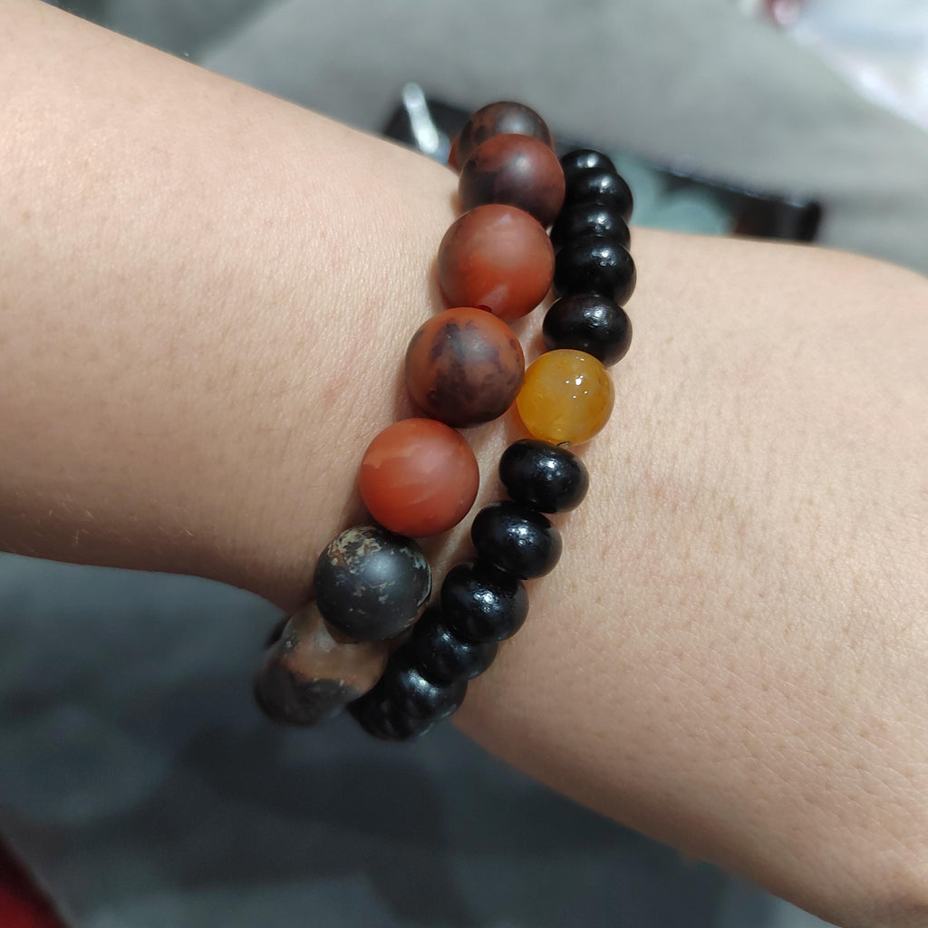 Certified Natural Southern Baoshan Nanhong  Matte Agate| Iron Skin| Raw Skin| Natural Black/Red| Unique Natural Beauty Bead Bracelet SL378