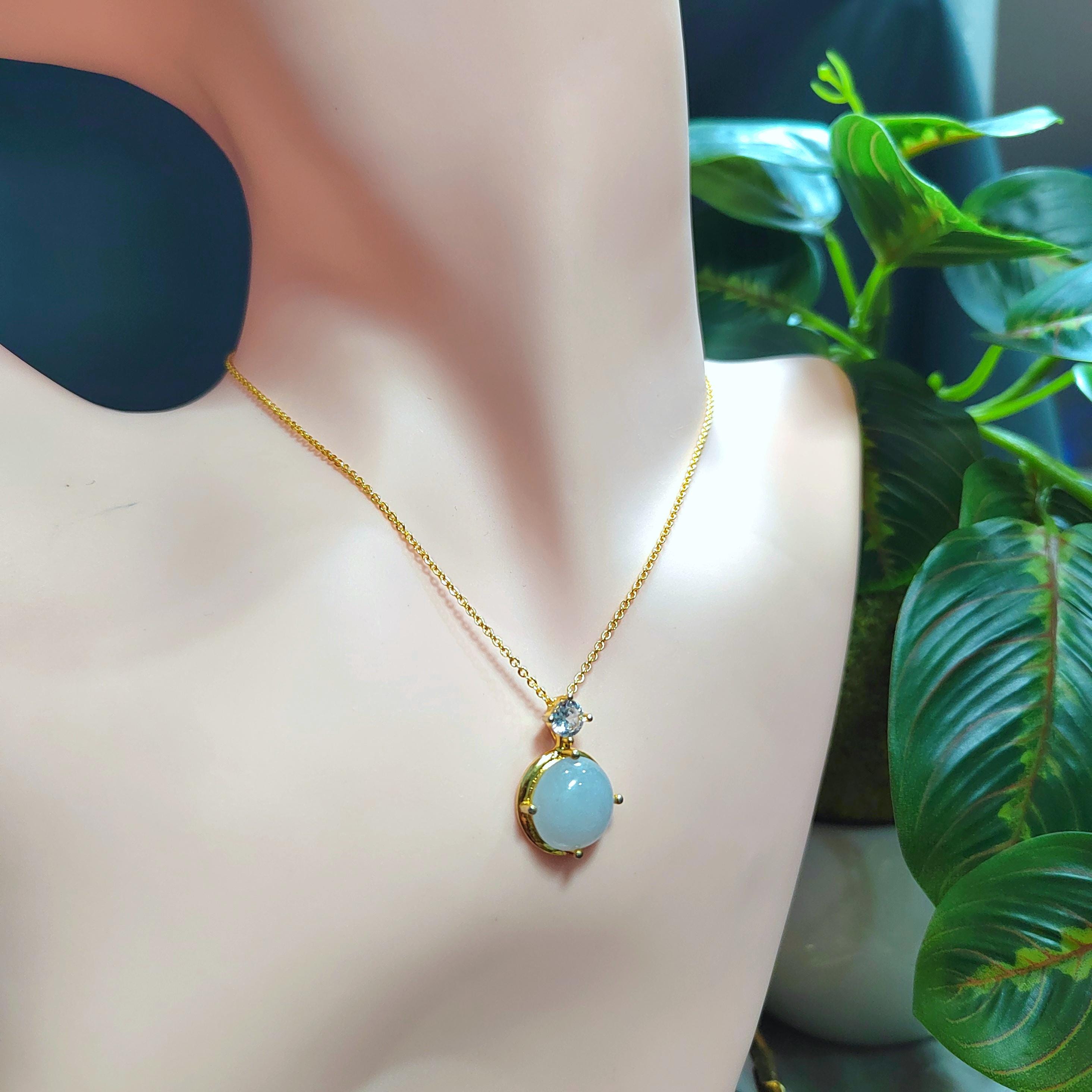Certified Minimalist Pendant Elegant A-Grade Natural Untreated White Round Jadeite with Zirconia 18K Yellow Gold  Gift for Mom, Wife SL042 - SL Precious