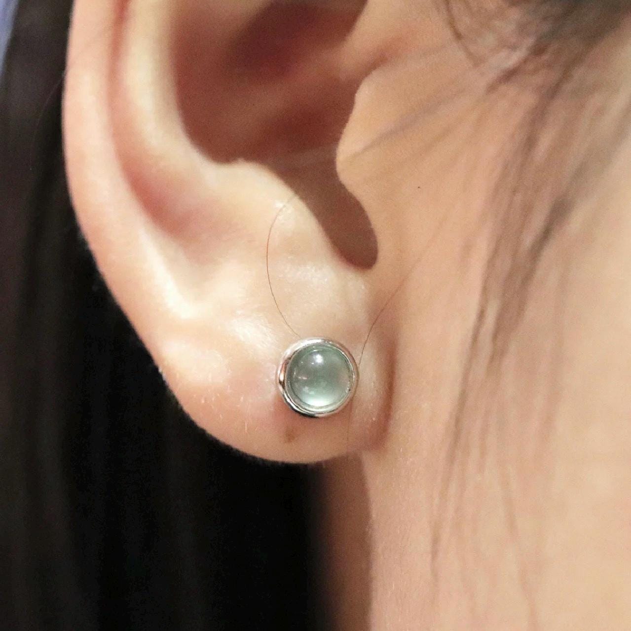Certified A-Grade Natural Guatemala Imperial Green| Icy Blue Minimalist Round Jadeite S925 Silver Earring SL258X17Green SL258X18 Blue