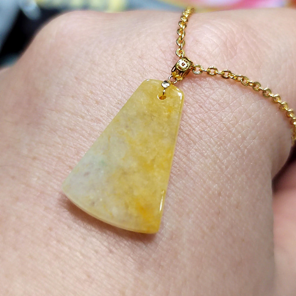 Certified Natural Untreated Burmese Yellow Icy Oil Painting View Jadeite Pendant in 18k Solid Gold - Elegant Minimalist Design SL024 - SL Precious