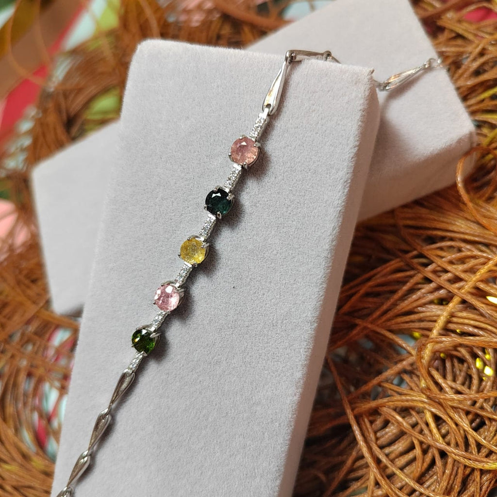Beautiful 4 Colors Tourmaline Beads with Zirconia Accents S925 Silver Bracelet Minimalist For Her SL050 - SL Precious