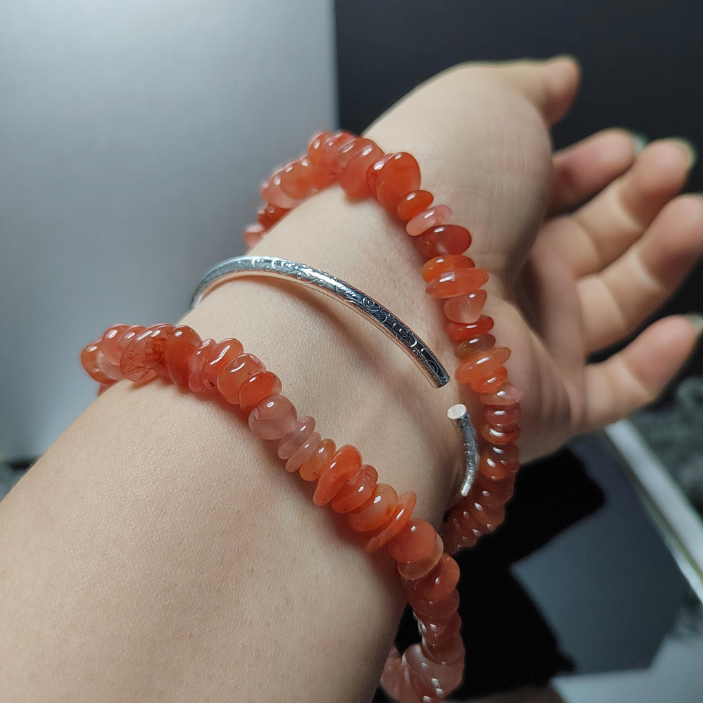 Certified A-Grade Natural Southern Baoshan Yunna Uneven Cut Floating Flower Orange, Pink Red Nanhong Bead Necklace SL284