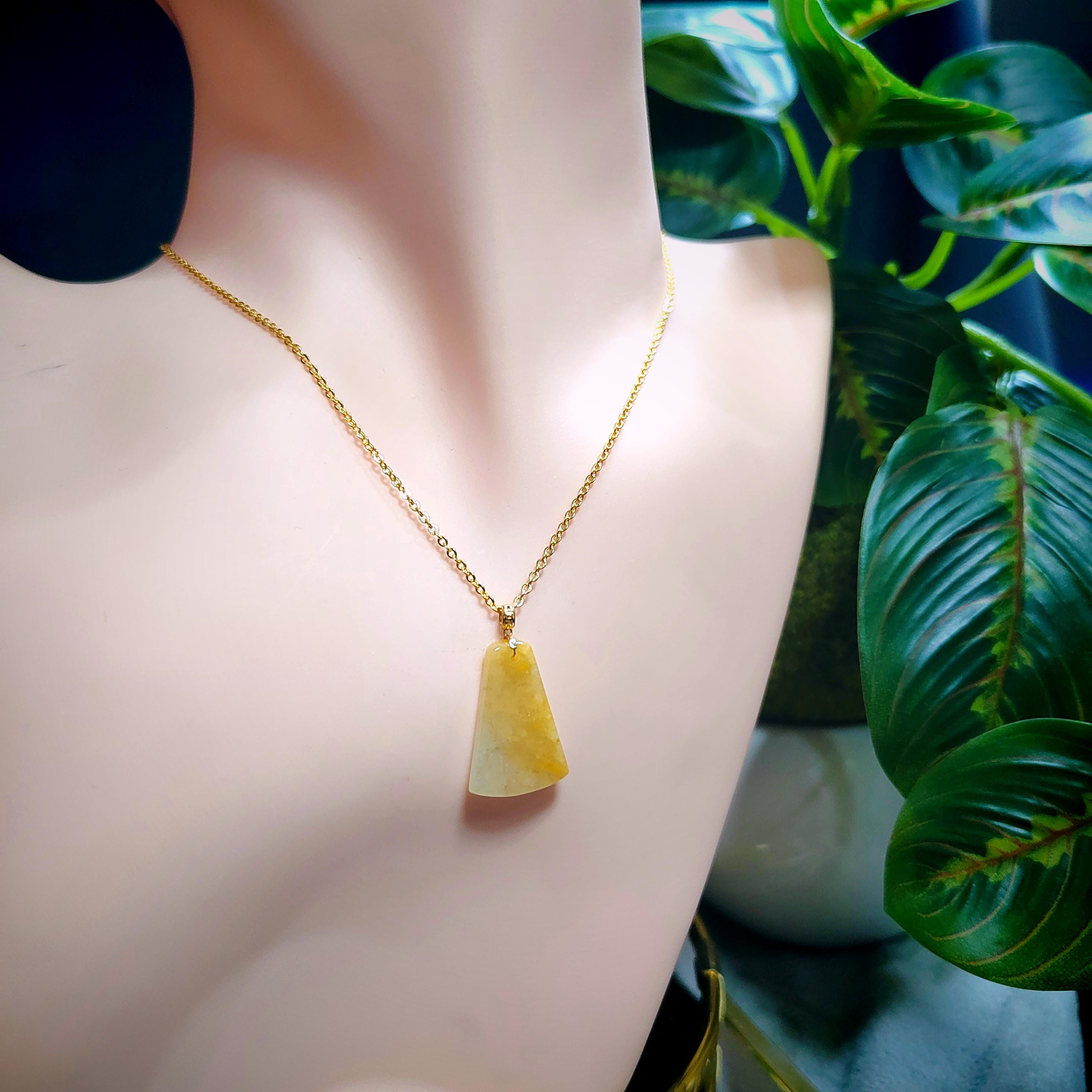 Certified Natural Untreated Burmese Yellow Icy Oil Painting View Jadeite Pendant in 18k Solid Gold - Elegant Minimalist Design SL024 - SL Precious