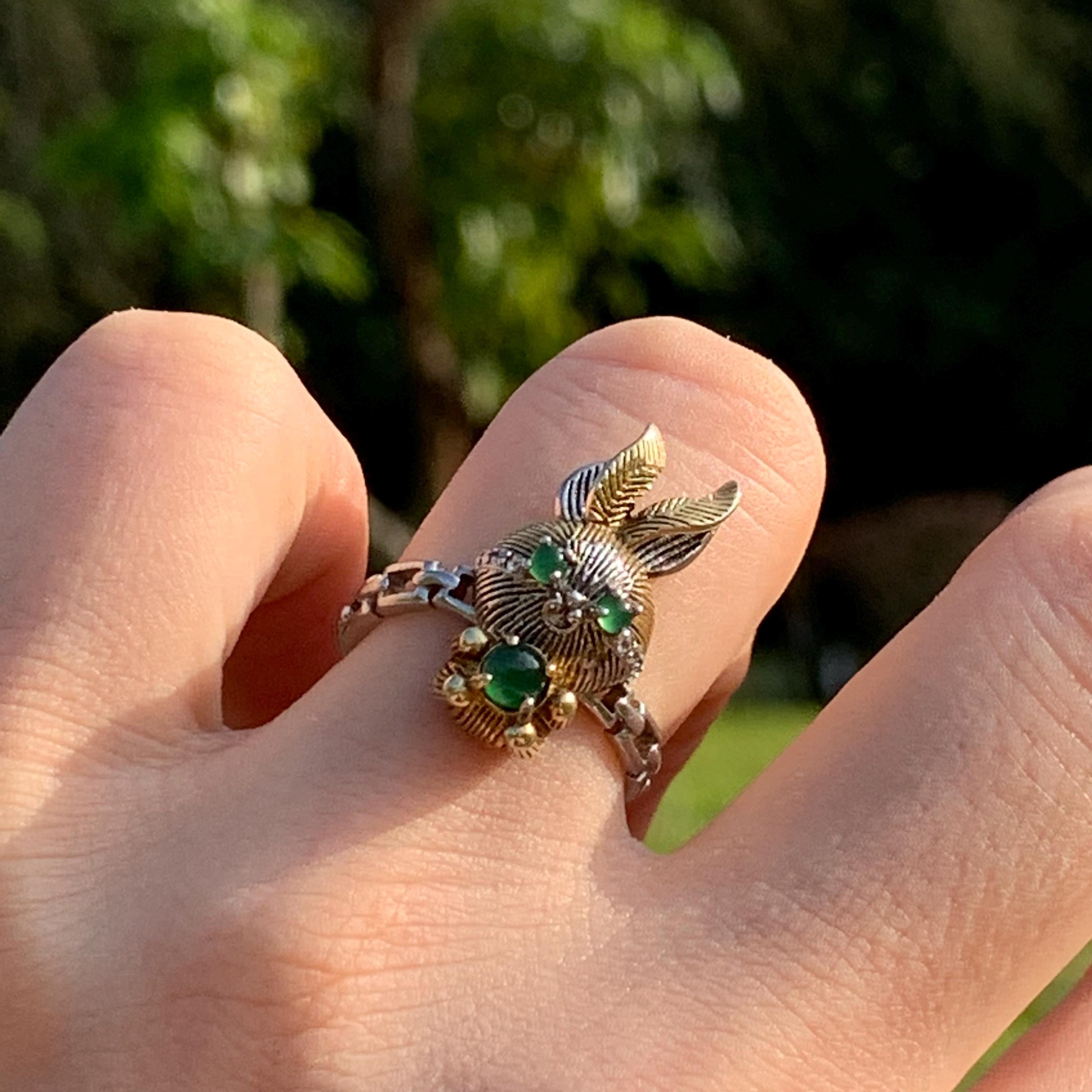 Certified Natural Untreated Imperial Green Rabbits S925 Sterling Silver Jadeite Ring With Zircon Setting SL242X1 - SL Precious