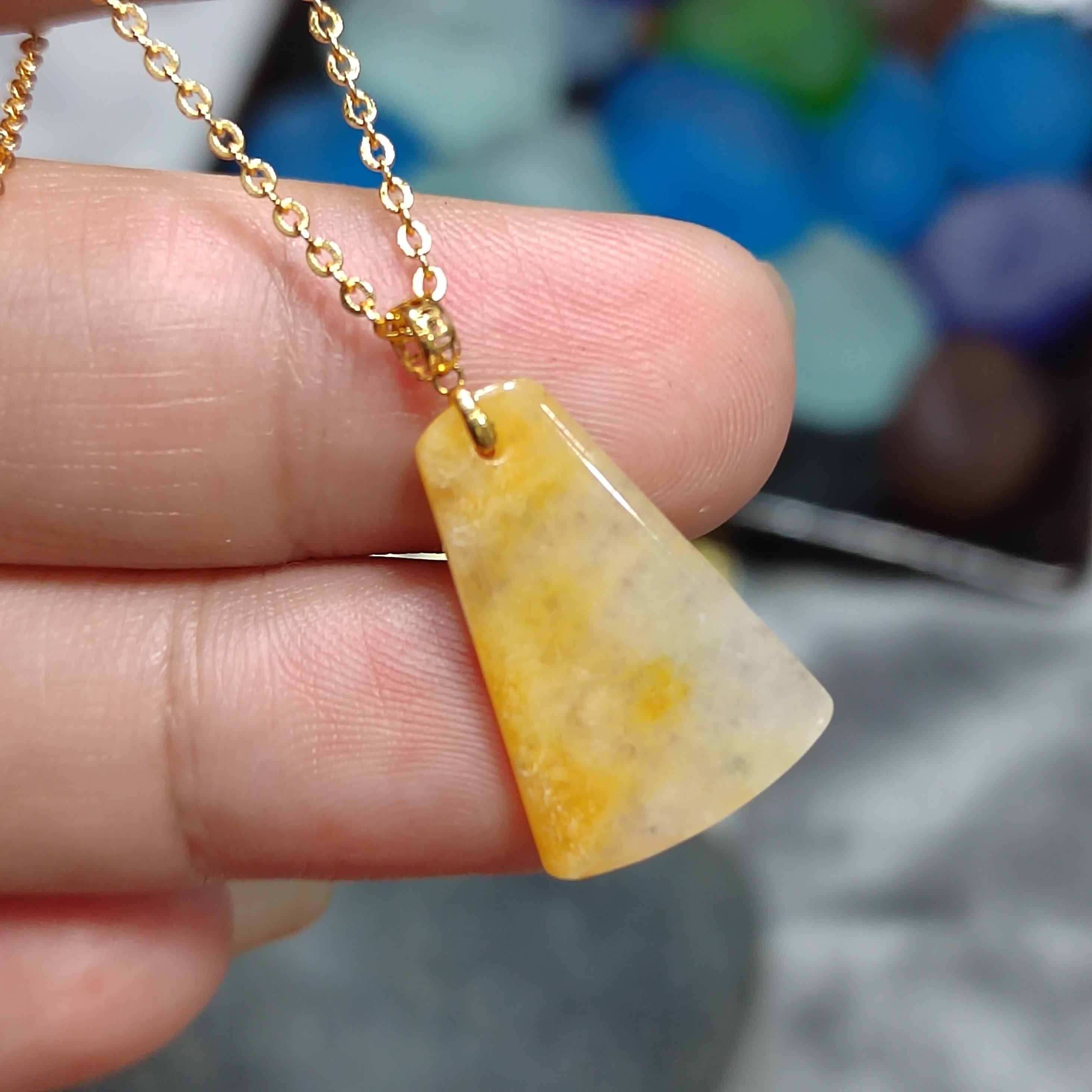Certified Natural Untreated Burmese Yellow Icy Oil Painting View Jadeite Pendant in 18k Solid Gold - Elegant Minimalist Design SL024 - SL Precious