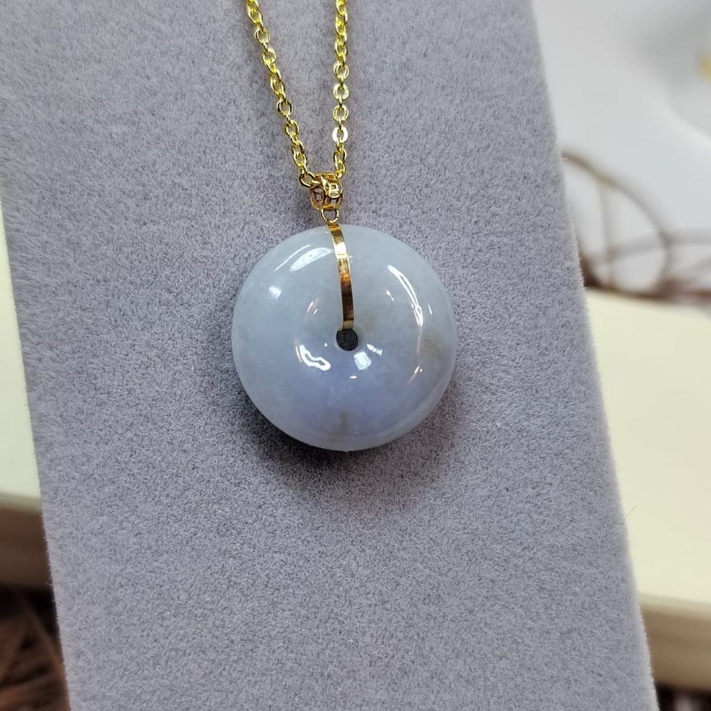 Certified Natural Burmese Rare Icy Purple Donut Jadeite Pendant with 18K Solid Yellow Gold Buckle SL021 - SL Precious