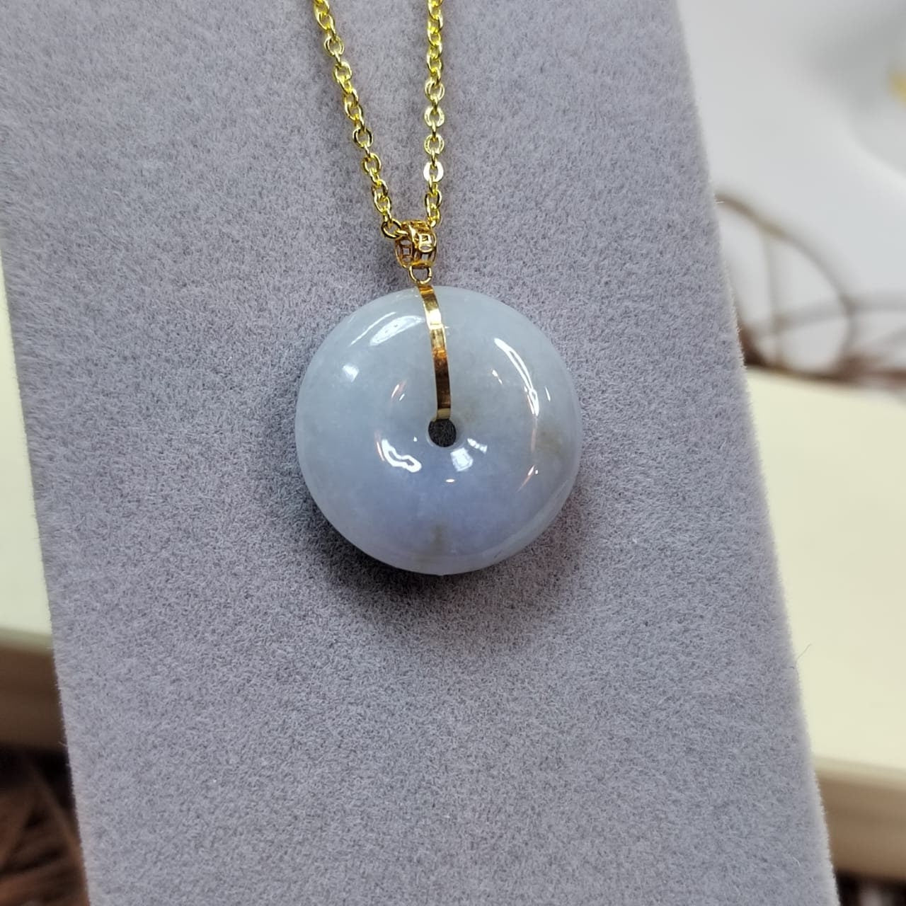 Certified Natural Burmese Rare Icy Purple Donut Jadeite Pendant with 18K Solid Yellow Gold Buckle SL021 - SL Precious