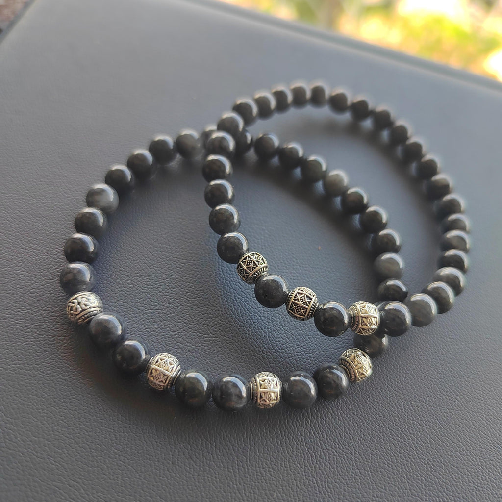Natural Handmade Minimalist Burmese Icy Black Grey Wuji Jadeite & S999 Pure Silver Bead Bracelet Jewelry SL327 SL327A - SL Precious
