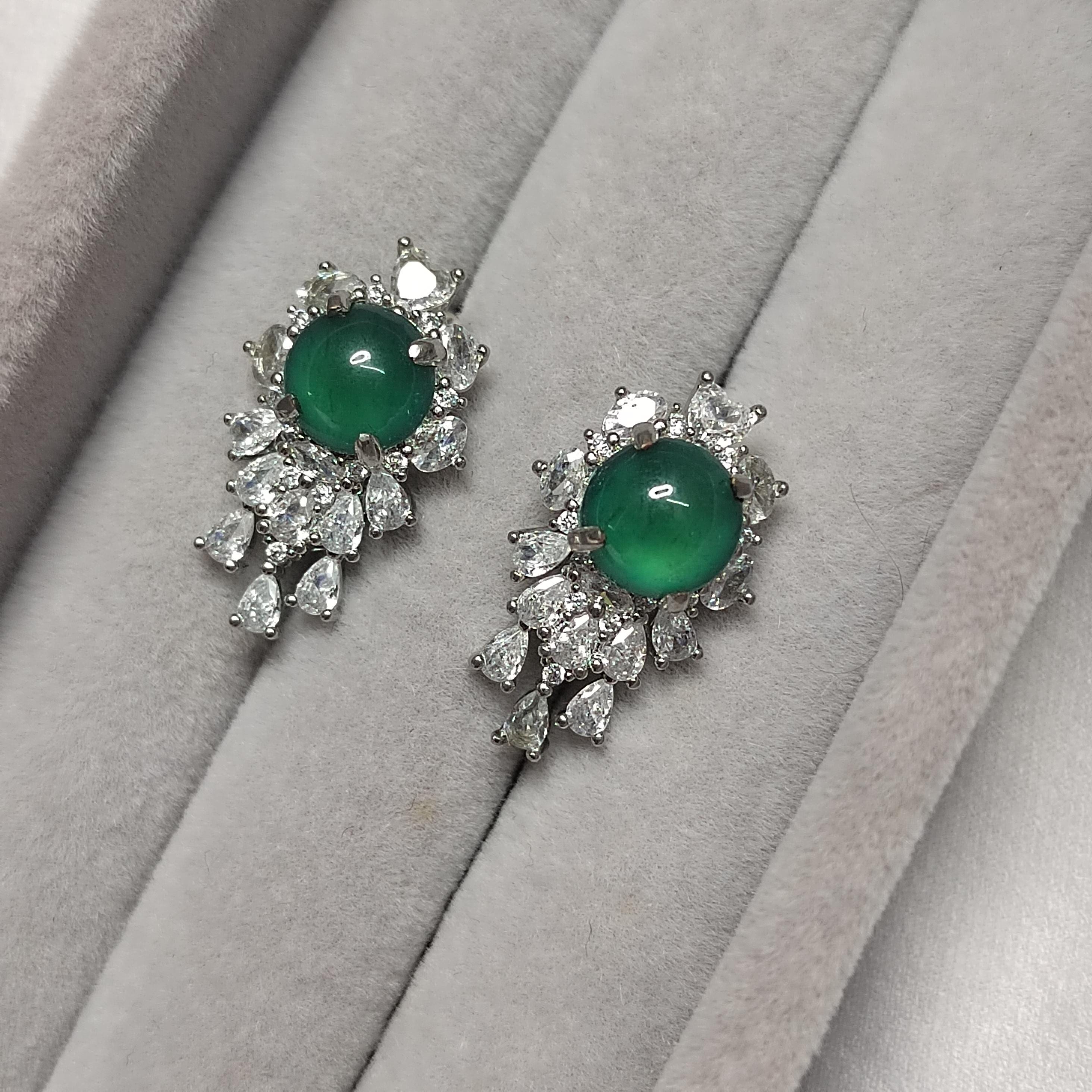Ocean Blue Guatemala Jadeite Earrings | Elegant White Gold Plated Design with Zirconia Accents SL118