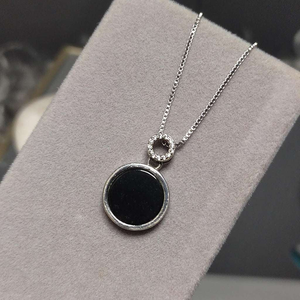 Certified A-Grade Natural Gemstone Untreated Burmese Black Ink Round Minimalist Jadeite Pendant Chain S925 For Her Him SL265X24