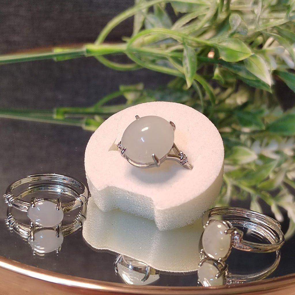 Natural Certified A-Grade Burmese Untreated White Icy Jadeite Simple Design Ring 3 Different Size SL137 SL138 SL139 - SL Precious