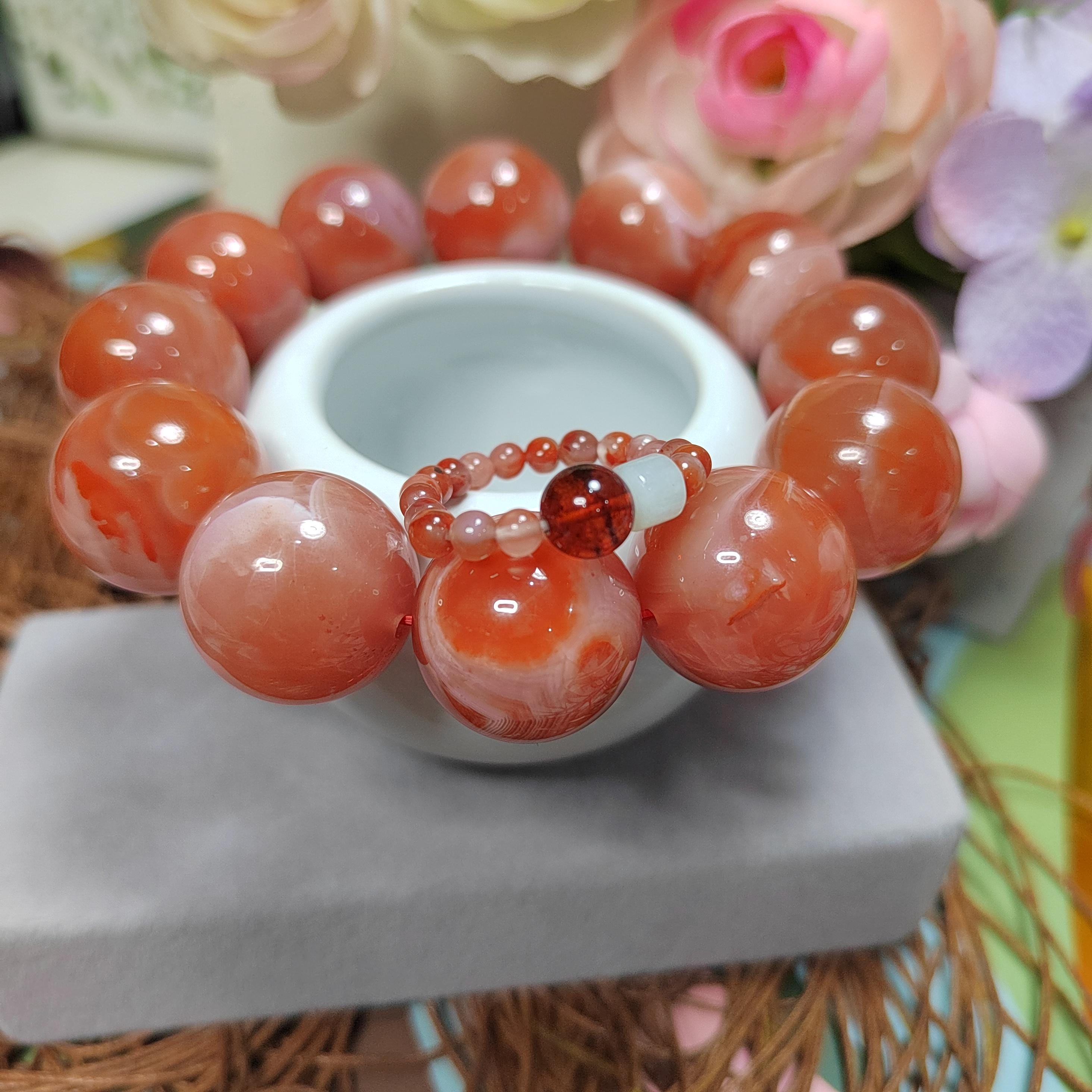 Nanhong Agate Bracelet: Natural Red Silk Agate Beads (19-19.5mm) SL108 - SL Precious
