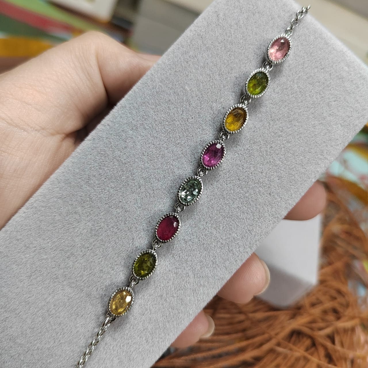 Elegant 5-Color Minimalist 1ct Oval Tourmaline Bracelet on 925 Sterling Silver, Dainty Gemstone Gift for Her SL036 - SL Precious