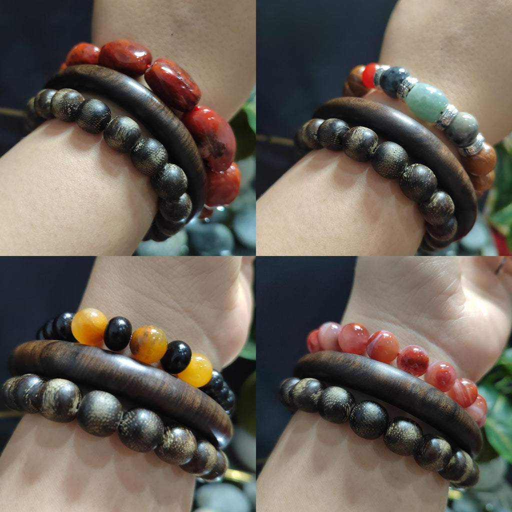 Natural Beauty Dalakan Sinking Agarwood Beads Bracelet & Sandalwood Bangle Mix|Match Unisex Designs SL391