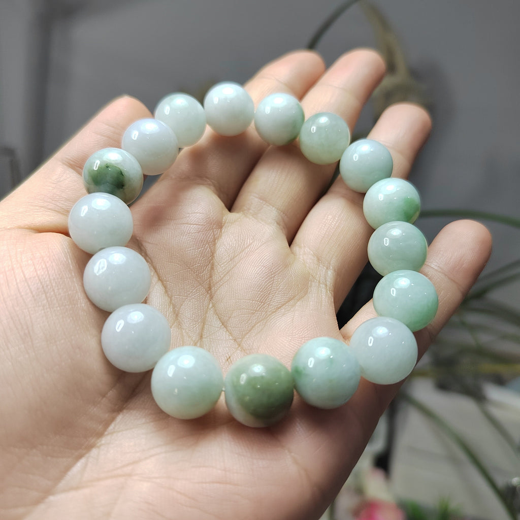 Natural Untreated Burmese Jadeite Bead Bracelet | Icy White, Apple Green, Yellow Mix | Round Beads | SL104 - SL Precious