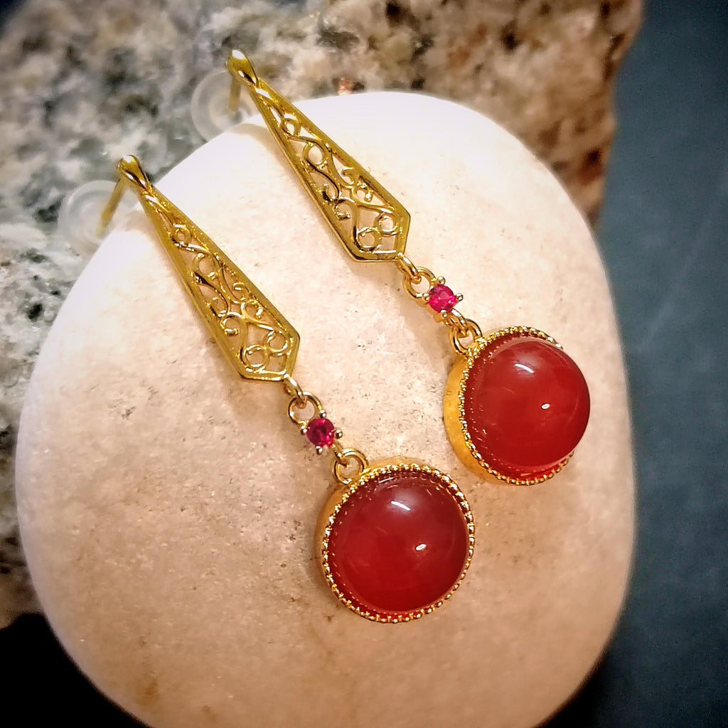 Certified Icy China Baoshan Southern Red Nanhong Agate S925 Silver Stud Dangle 中国风  古法掐丝工艺镶嵌  原矿南红冰红细长耳饰 SL261X20