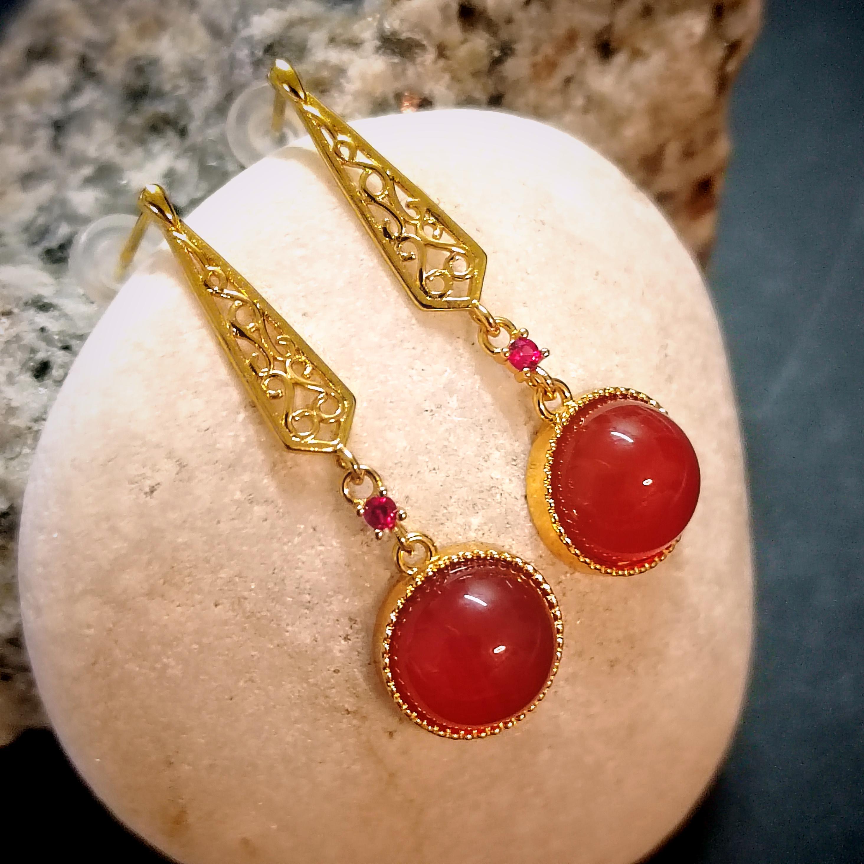 Certified Icy China Baoshan Southern Red Nanhong Agate S925 Silver Stud Dangle 中国风  古法掐丝工艺镶嵌  原矿南红冰红细长耳饰 SL261X20