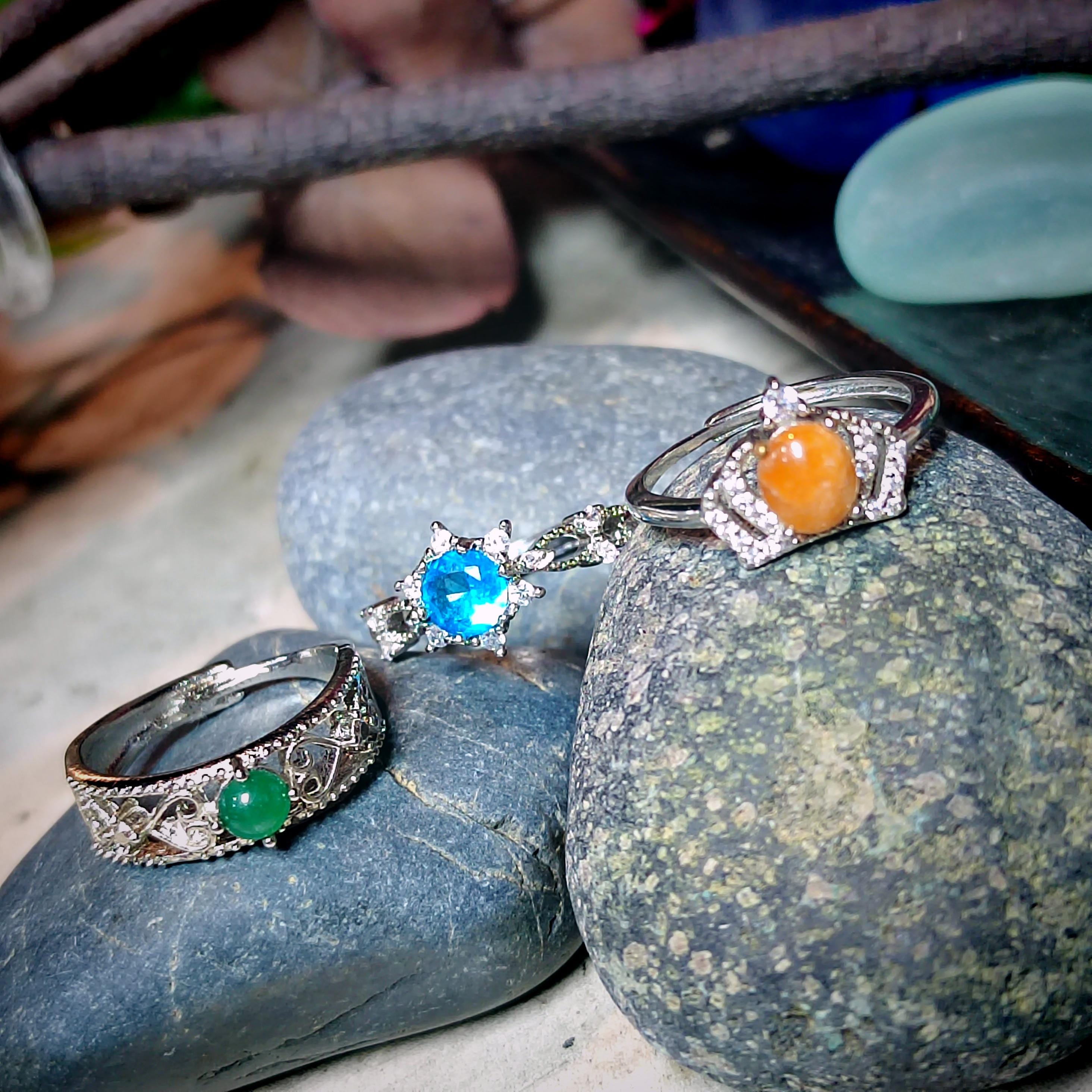 Natural Jadeite & Light Blue Topaz Ring Set | Yellow, Green, Sky Blue Stones | Gold Plated Brass | Gift Ready SL410 - SL Precious