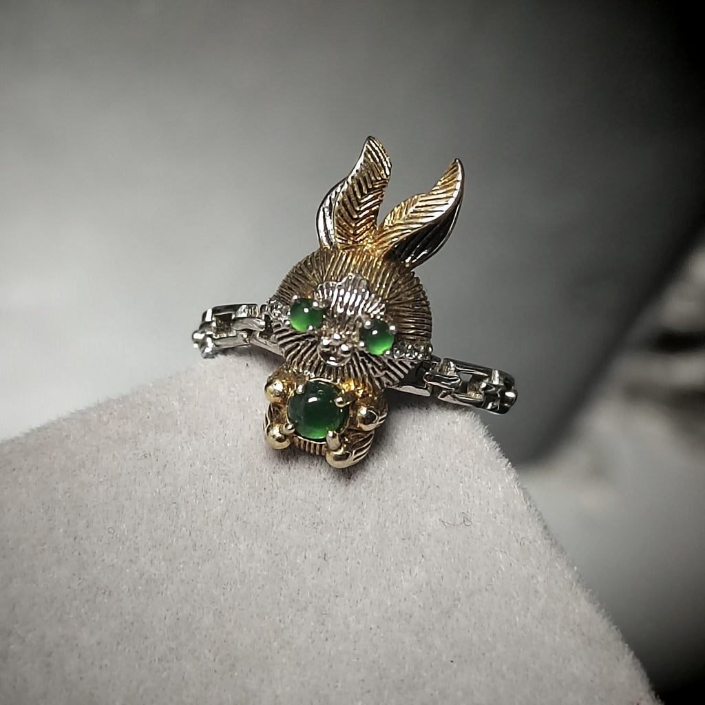 Certified Natural Untreated Imperial Green Rabbits S925 Sterling Silver Jadeite Ring With Zircon Setting SL242X1 - SL Precious