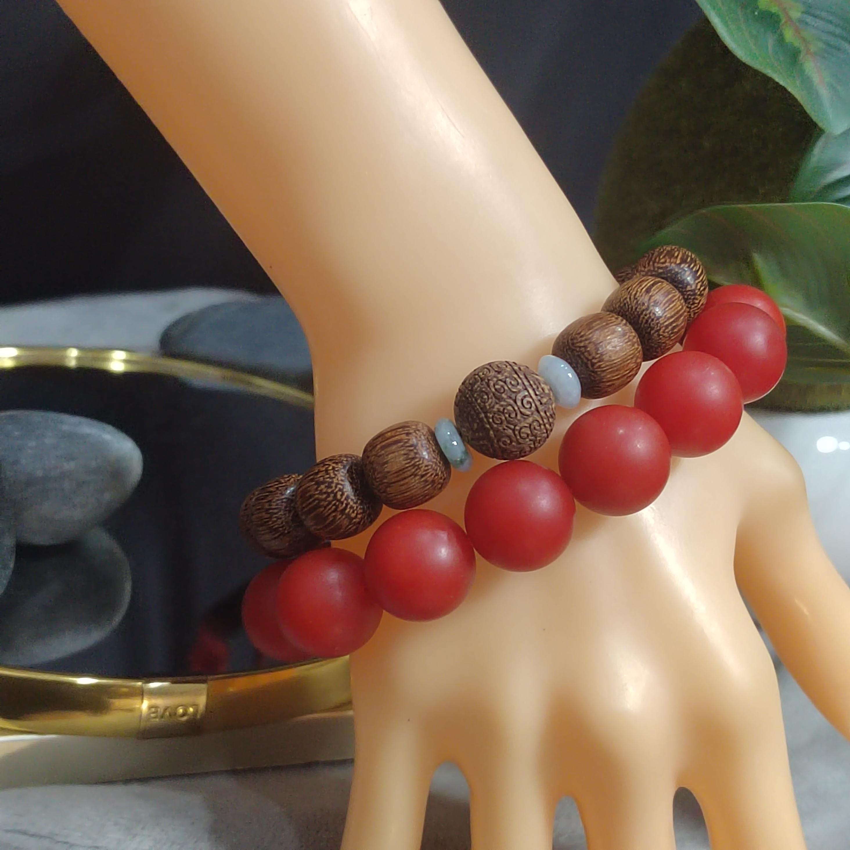 Certified A-Grade Natural Yunna Baoshan Xishan Yangliu Nanhong Red Agate Persimmon Red Matte Surfaces Bead Bracelet 16.5-16.7mm SL399