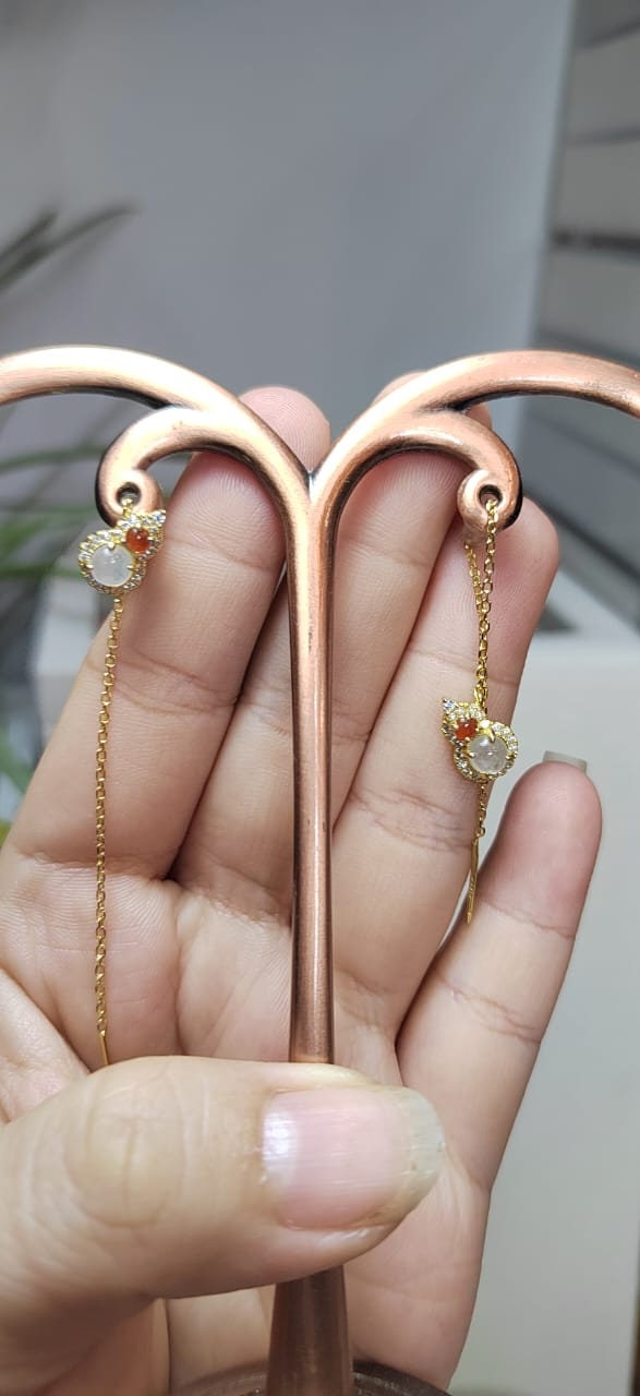 Certified A-Grade Natural Untreated Icy White Yellow  Burmese Jadeite on S925 Silver Plated with 18K Yellow Gold Earring SL054 - SL Precious