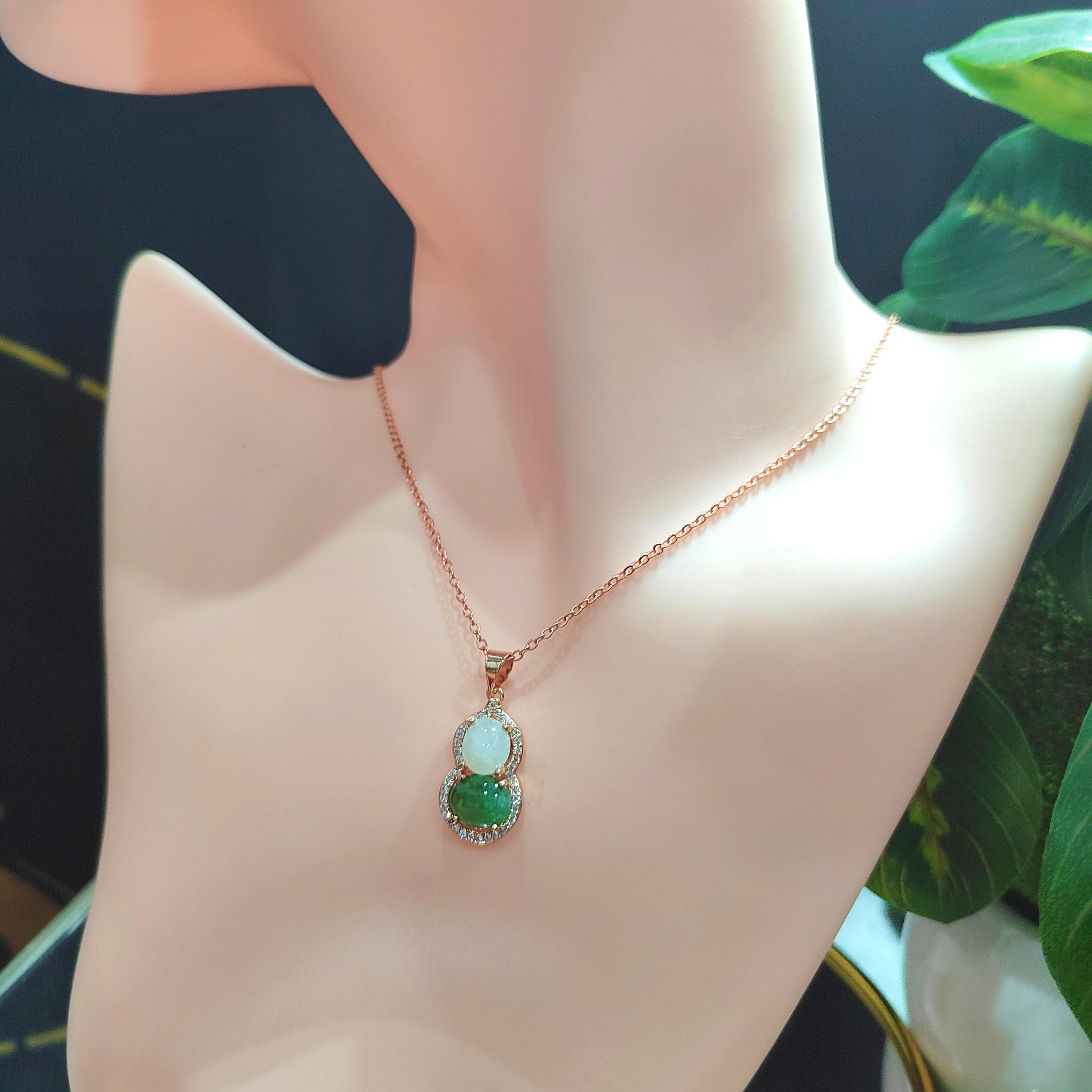 Exquisite Burmese Jadeite Pendant - Elegant White & Green Palette with Zirconia Accents SL093