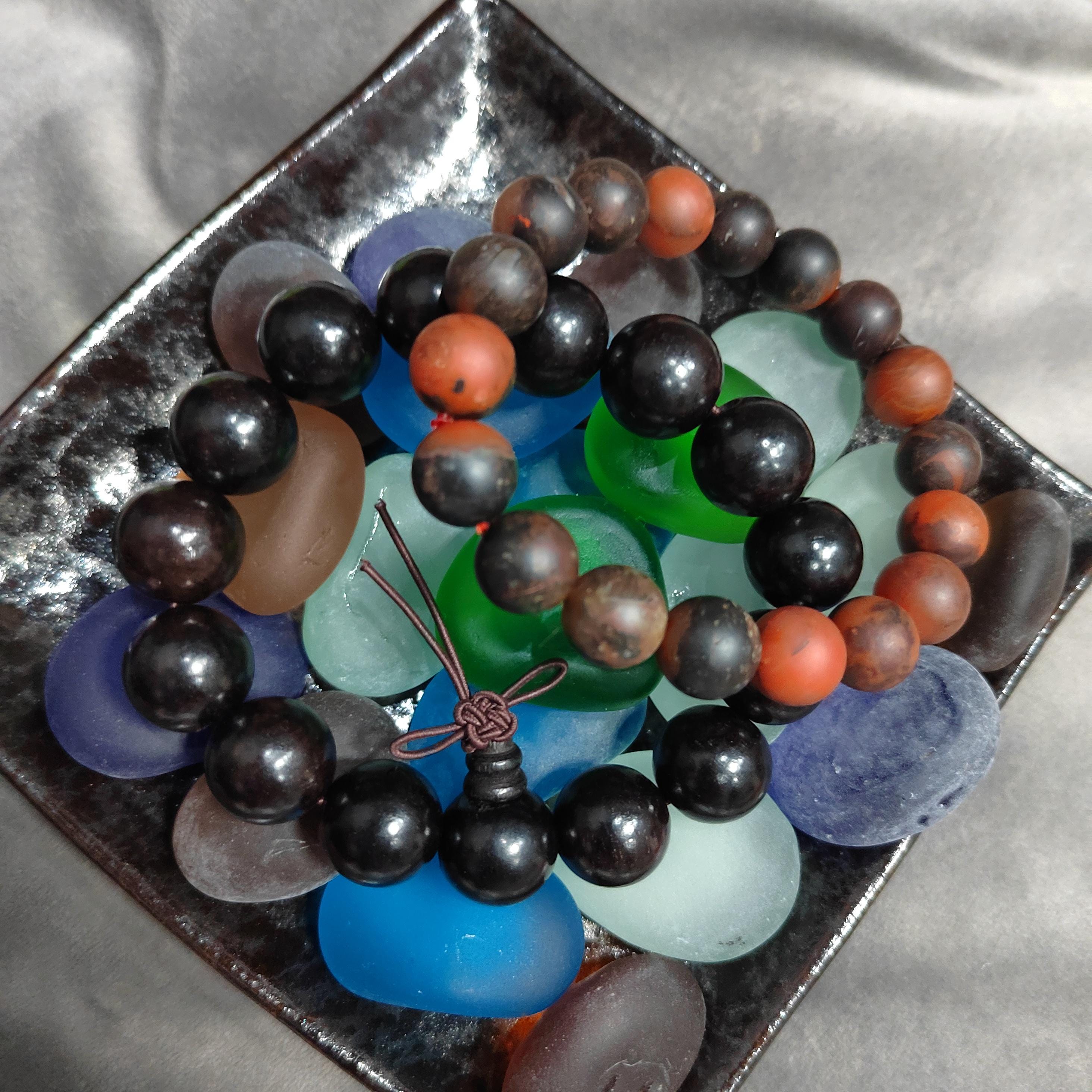 Ebony Wood Bead Bracelet Set with Certified Baoshan Nanhong Agate Matte 11.5mm | 2pcs Natural Bracelets 15mm & 11.5mm SL379