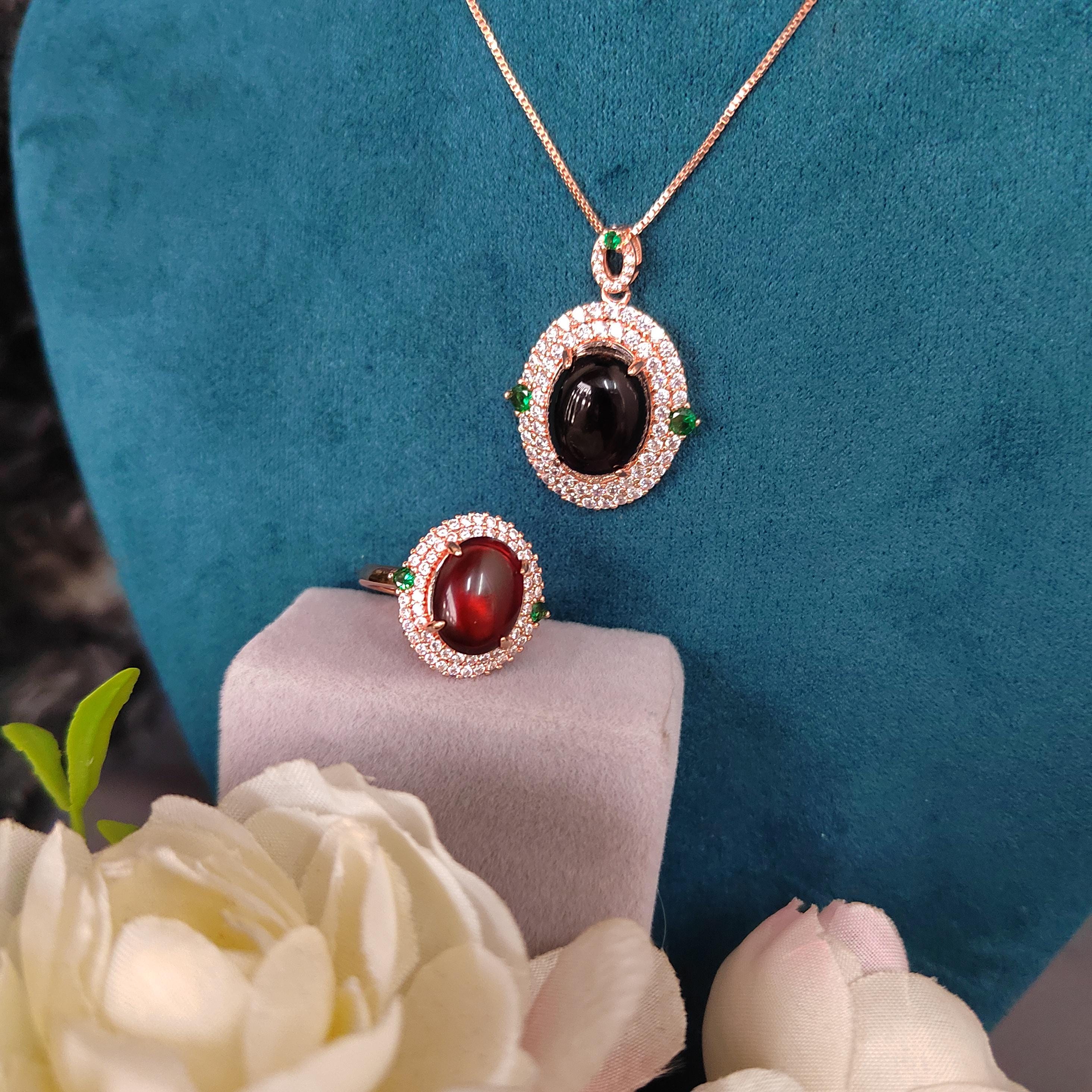 Cherry/Blood Cheer Amber Natural Gemstone Burmese Untreated 2-in-1 Set | Ring, Pendant/Chain with Zirconia | For Her SL125 - SL Precious