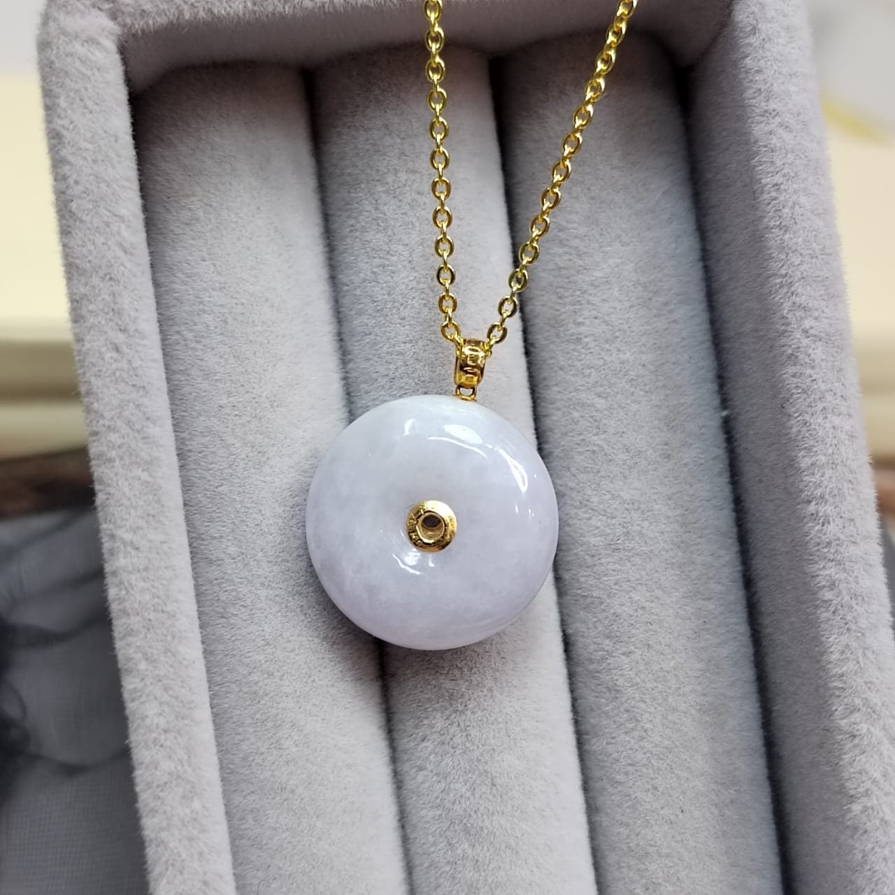 Exquisite Burmese Gemstone Rare Purple White Donut Jadeite  Minimalist 18K Solid Yellow Gold Setting For Her SL8022 - SL Precious
