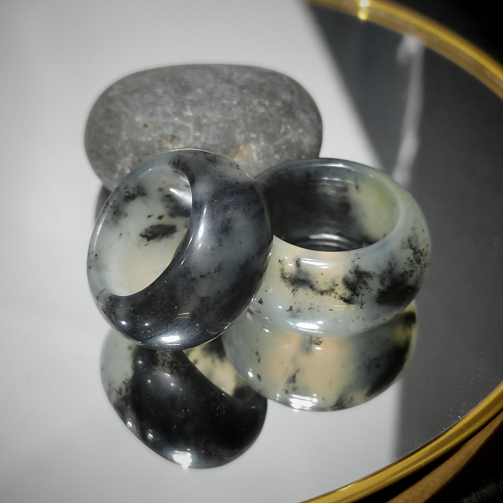 Natural Untreated China Xiuyu Ring |Thumb Ring | Round Cut | Beauty of Nature - Black & White Oil Painting Designs | Two Designs SL300 SL301 SL Precious