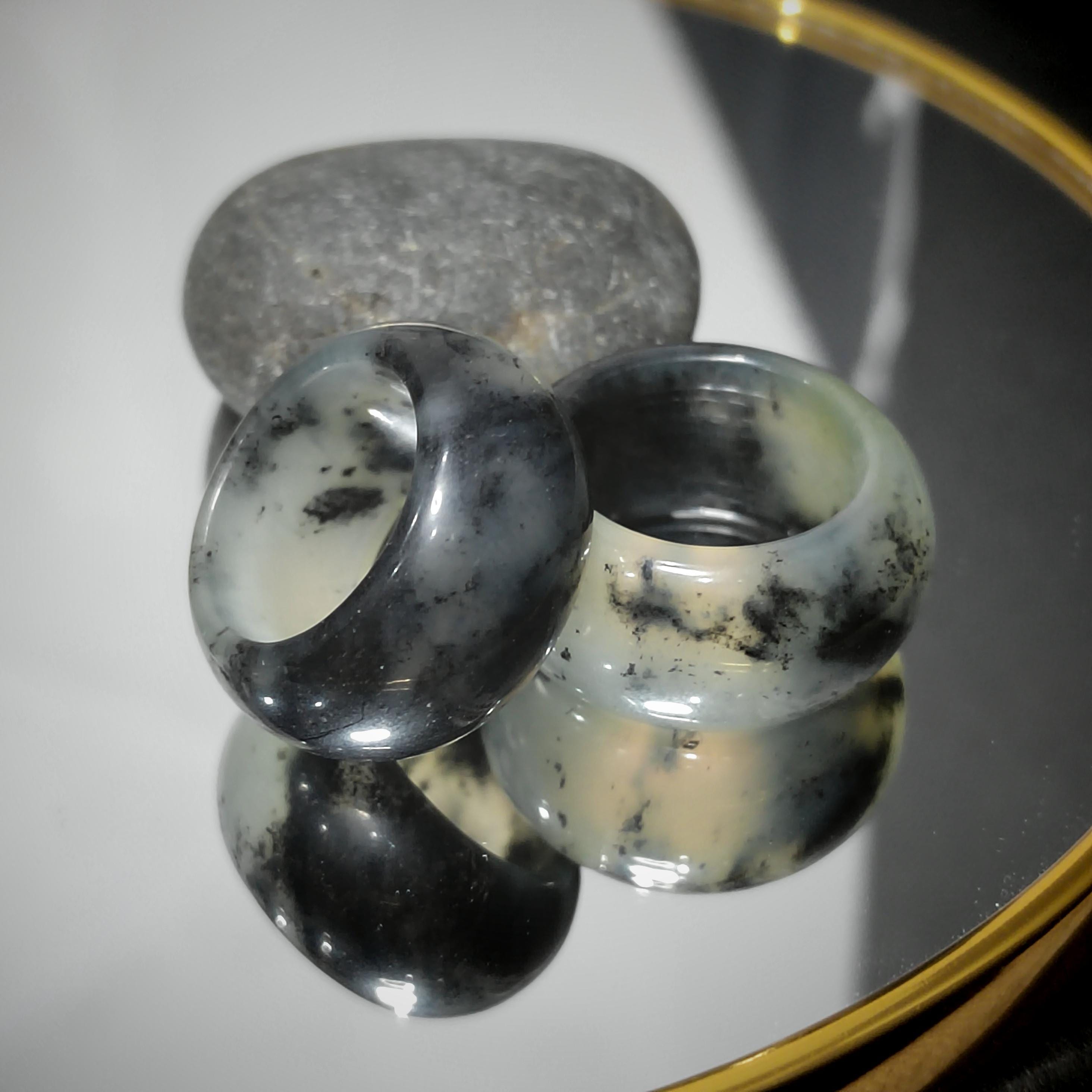 Natural Untreated China Xiuyu Ring |Thumb Ring | Round Cut | Beauty of Nature - Black & White Oil Painting Designs | Two Designs SL300 SL301 SL Precious