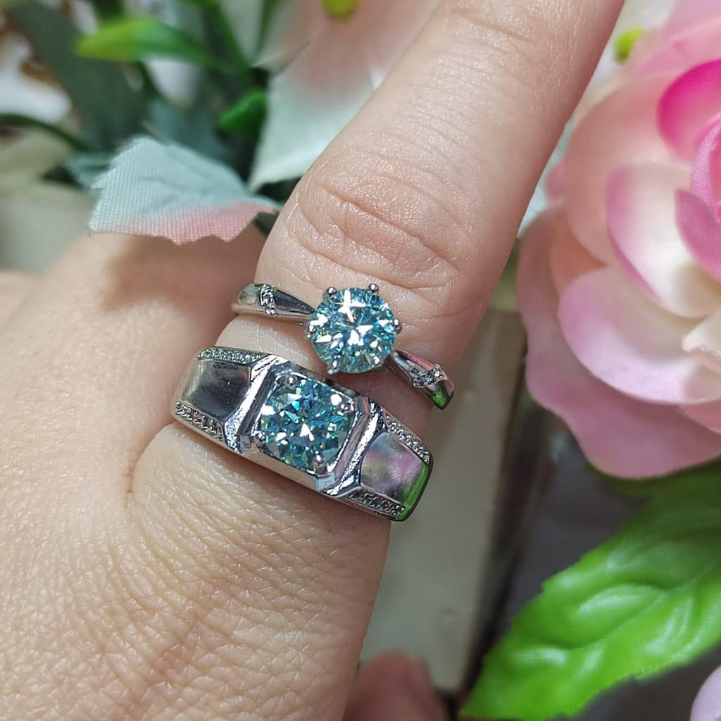 Light Blue Moissanite Couple Rings with Zircon Accents Set 925 Silver Plated with 18K White Gold Wedding-Engagement - Birthday Gifts SL090 - SL Precious