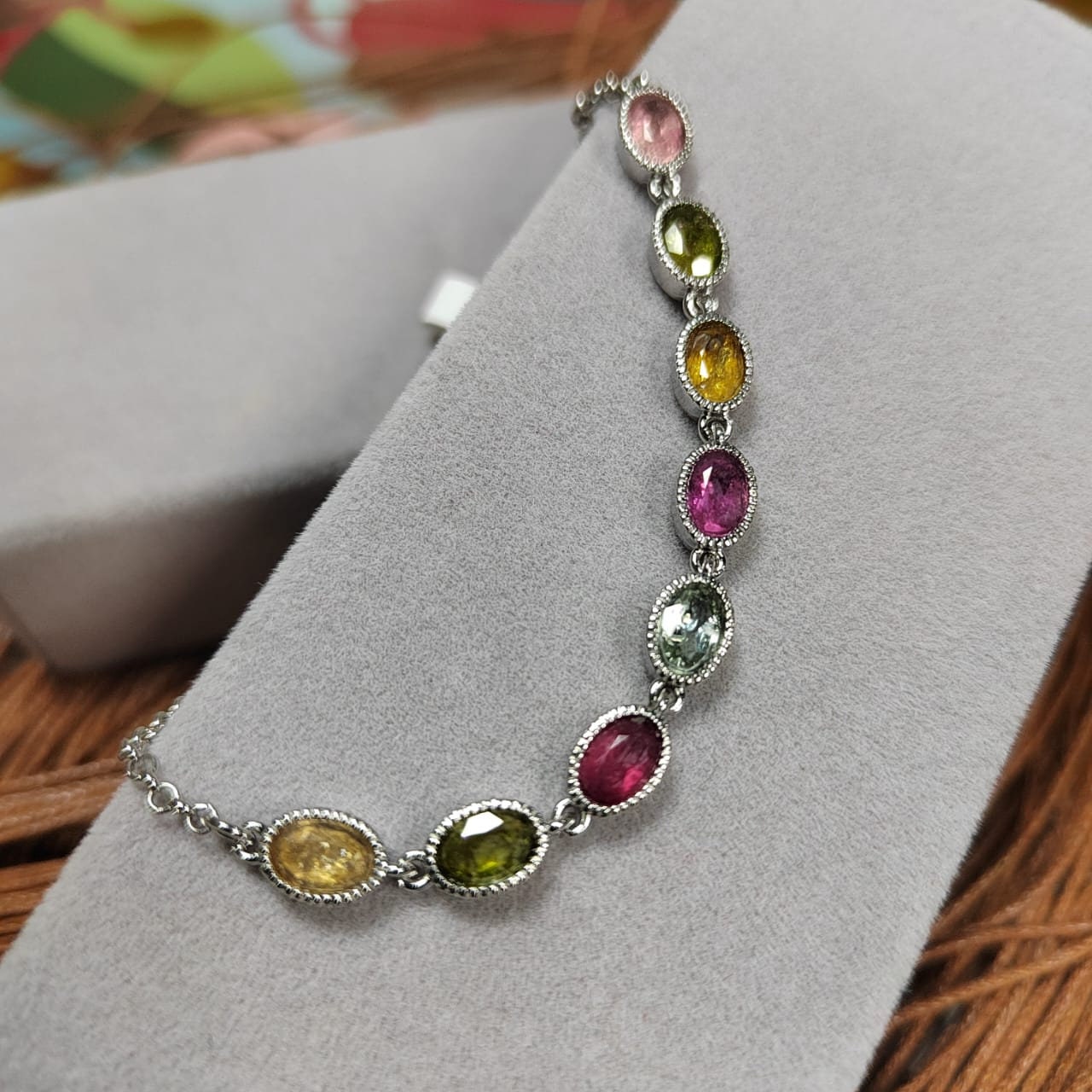Elegant 5-Color Minimalist 1ct Oval Tourmaline Bracelet on 925 Sterling Silver, Dainty Gemstone Gift for Her SL036 - SL Precious