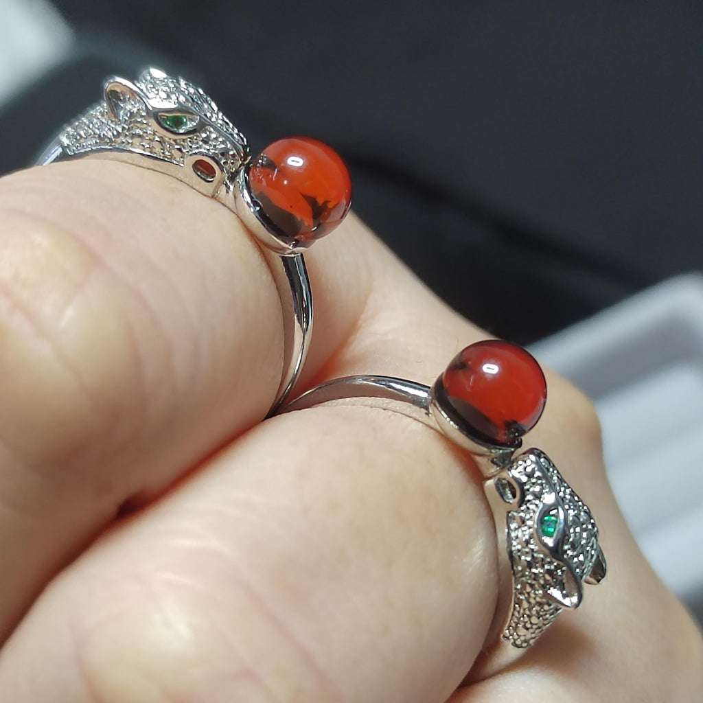 Natural Burmese Blood Amber Leopard Zirconia Beautiful Design Adjustable Unisex Ring SL115 - SL Precious