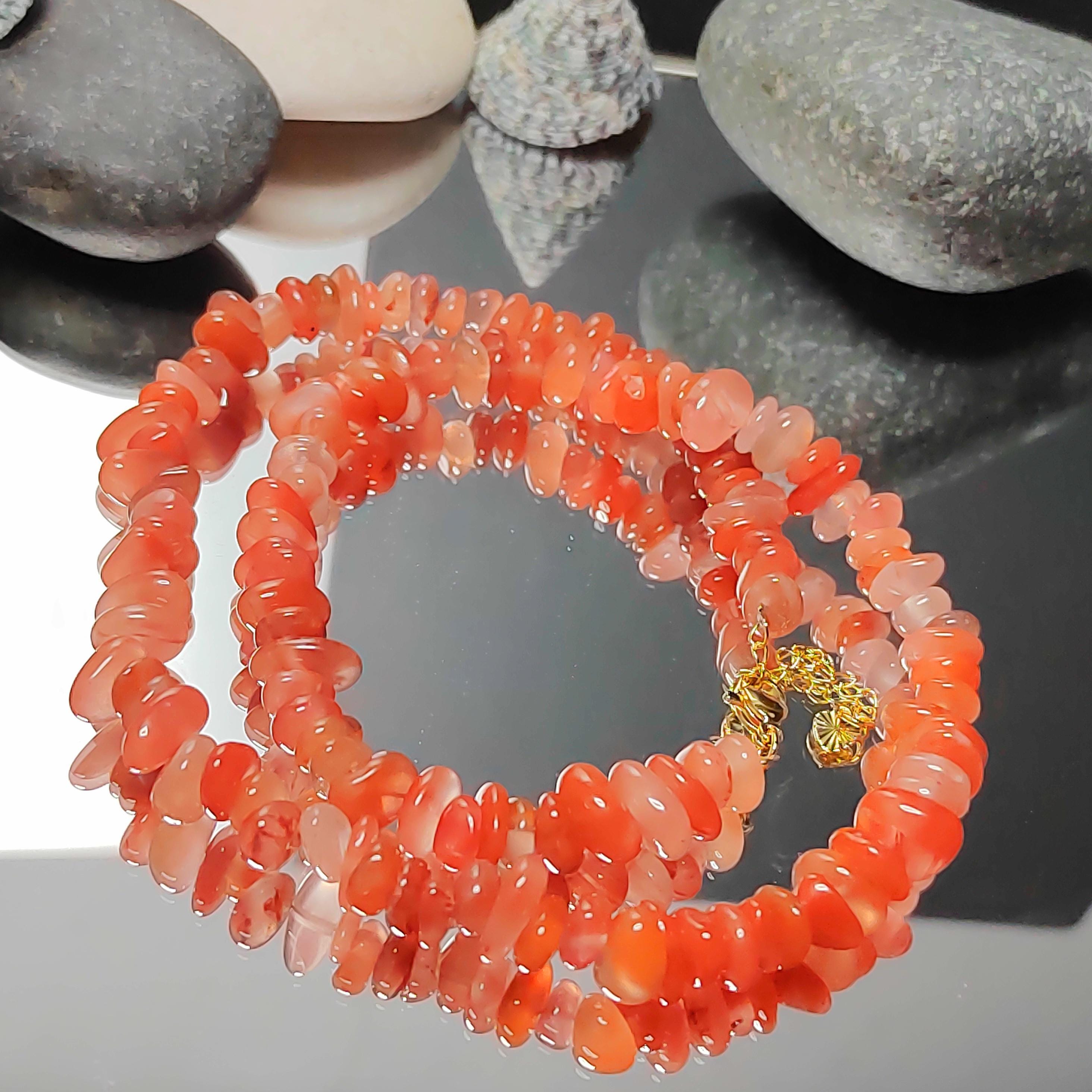 Certified A-Grade Natural Southern Baoshan Yunna Uneven Cut Floating Flower Orange, Pink Red Nanhong Bead Necklace SL284