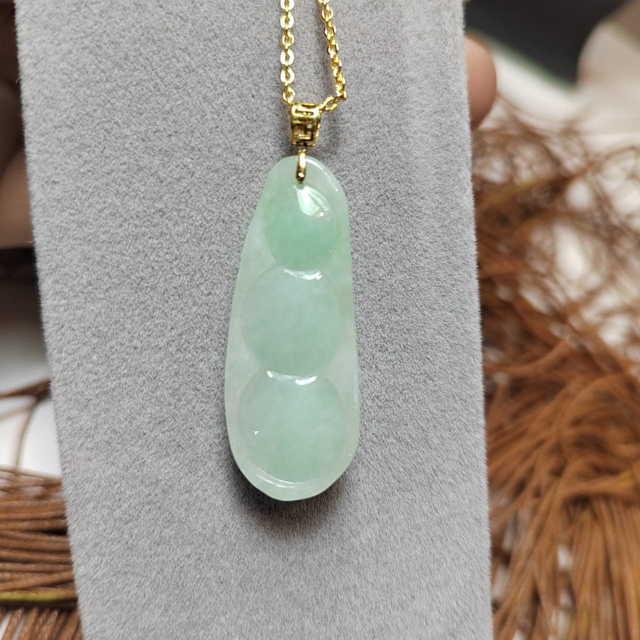 Certified Burmese Gemstone A-Grade Lucky Bean Jadeite Pendant | 18k Solid Yellow Gold Set | Jewelry for Women, Mom, Wife SL8014 - SL Precious