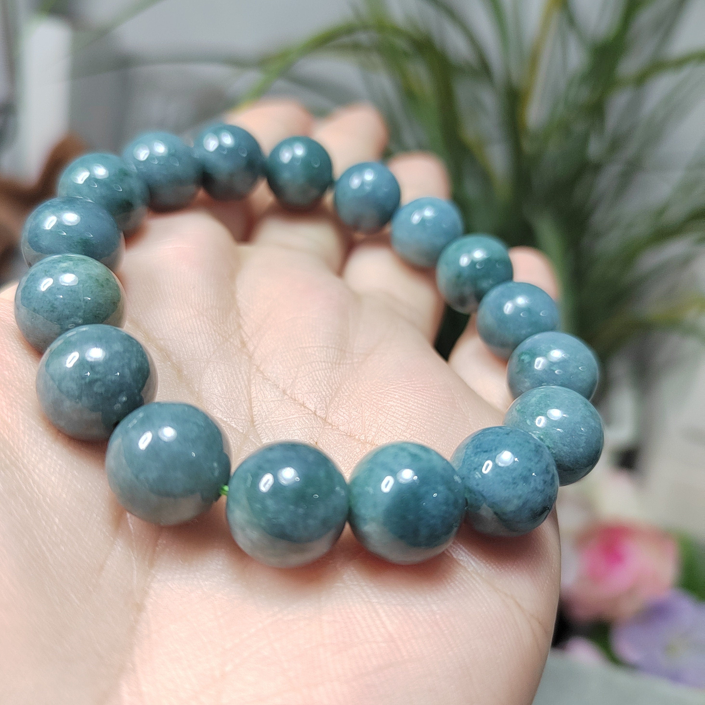 Certified Burmese Natural Blue Water Untreated Beautiful Blue Green Yellow 17pcs Beads Jadeite Bracelet 蓝水带黄翡 SL105