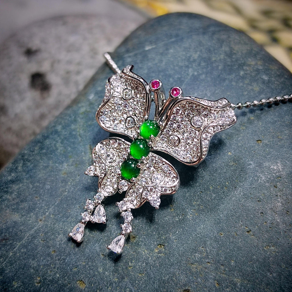 Certified A-Grade Natural Guatemala Imperial Green|Zircon| S925 Silver| Brooch/Pendant Elegant Unique Butterfly Design Jadeite SL186 - SL Precious