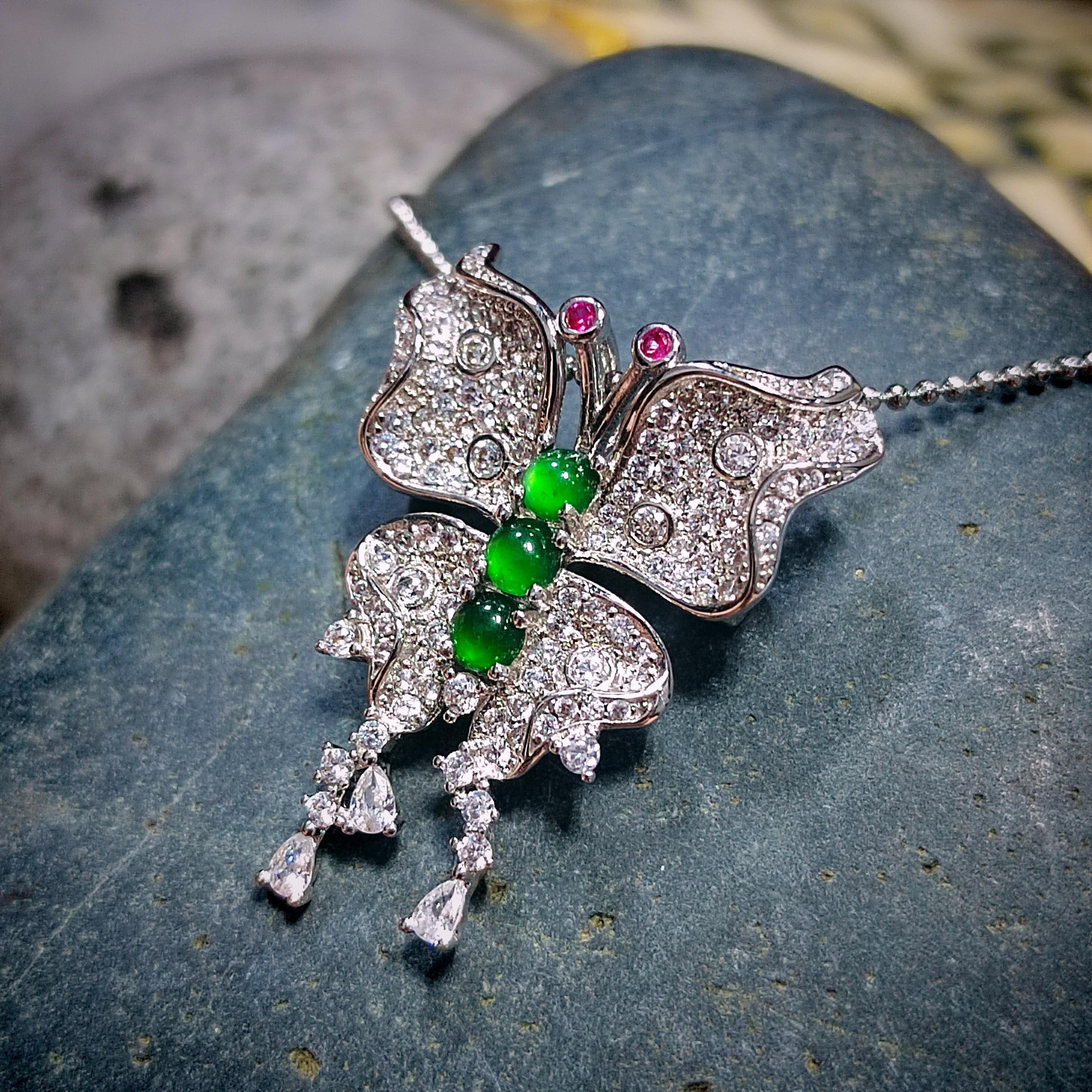 Certified A-Grade Natural Guatemala Imperial Green|Zircon| S925 Silver| Brooch/Pendant Elegant Unique Butterfly Design Jadeite SL186 - SL Precious