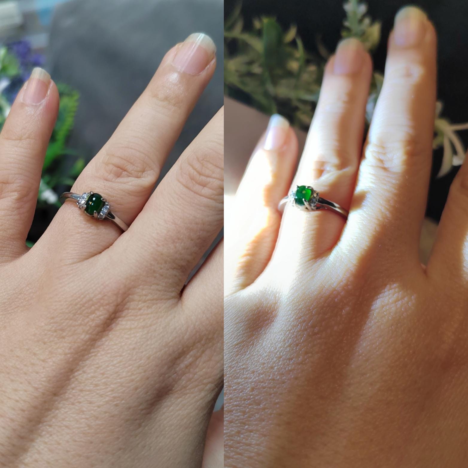 A Grade Certified Burmese Dark Blue Green Natural Untreated Jadeite with Zircon Accents S925 Ring 天然缅甸老蓝水料 SL104G
